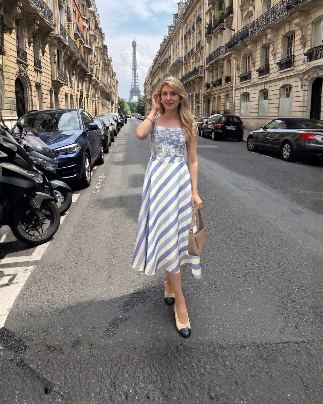 Diagonal Stripe Satin Midi Skirt