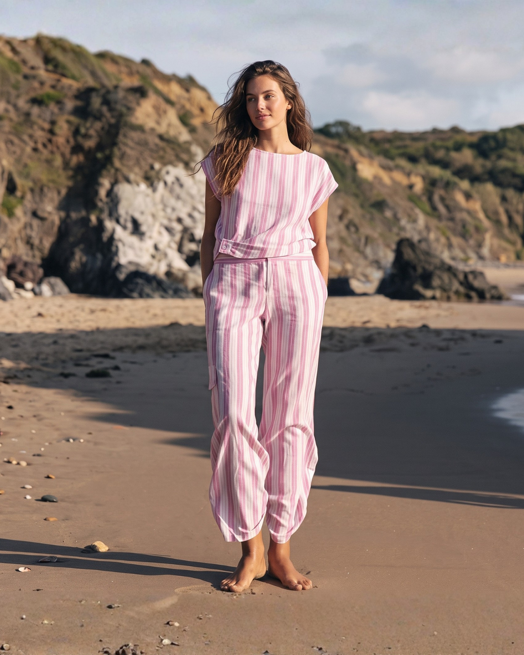 Stripe Drawstring Cargo Pants