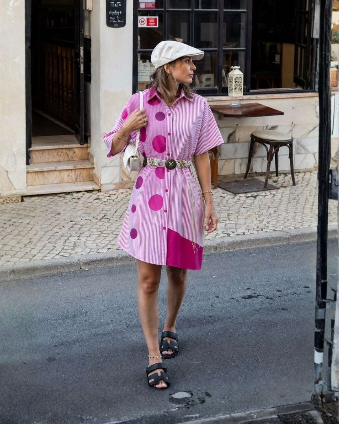 Mixed Print Shirt Midi Dress