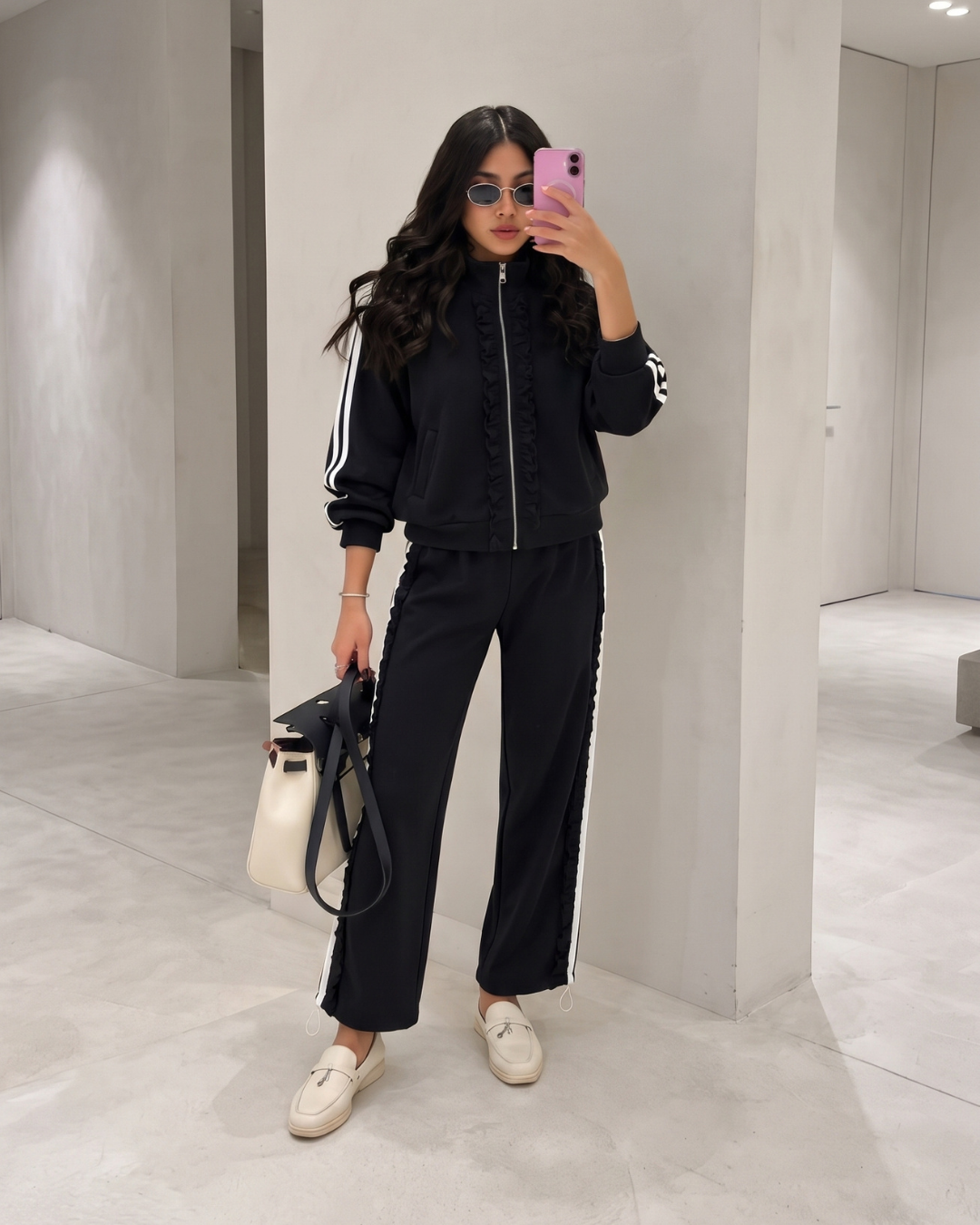 Ruffle-Trim Zip-Up Track Set