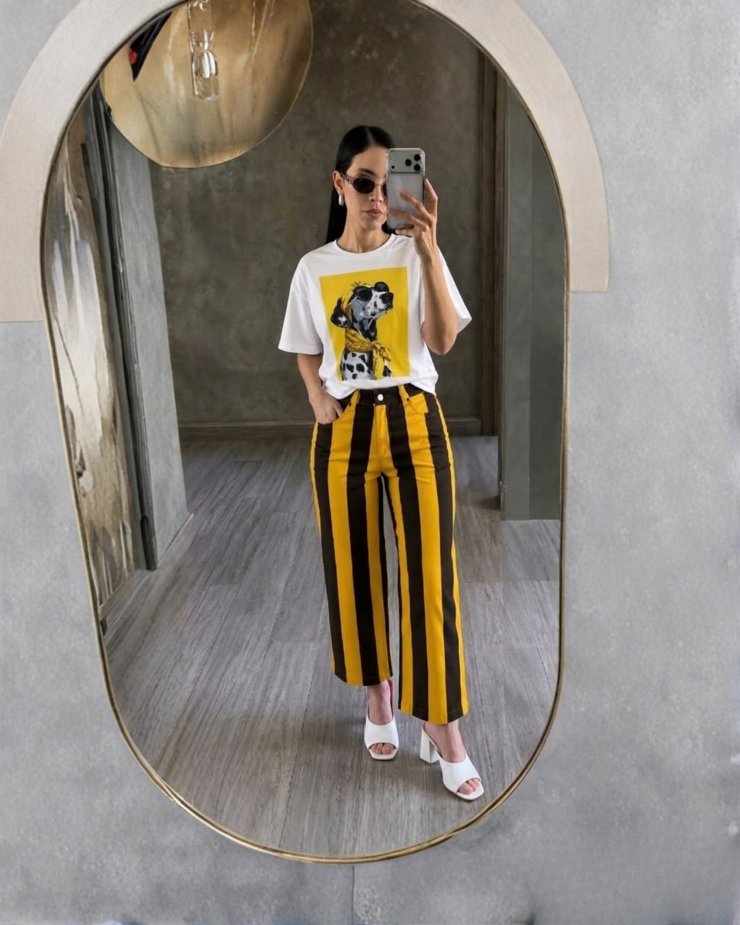 Retro Stripe Wide-Leg Pants