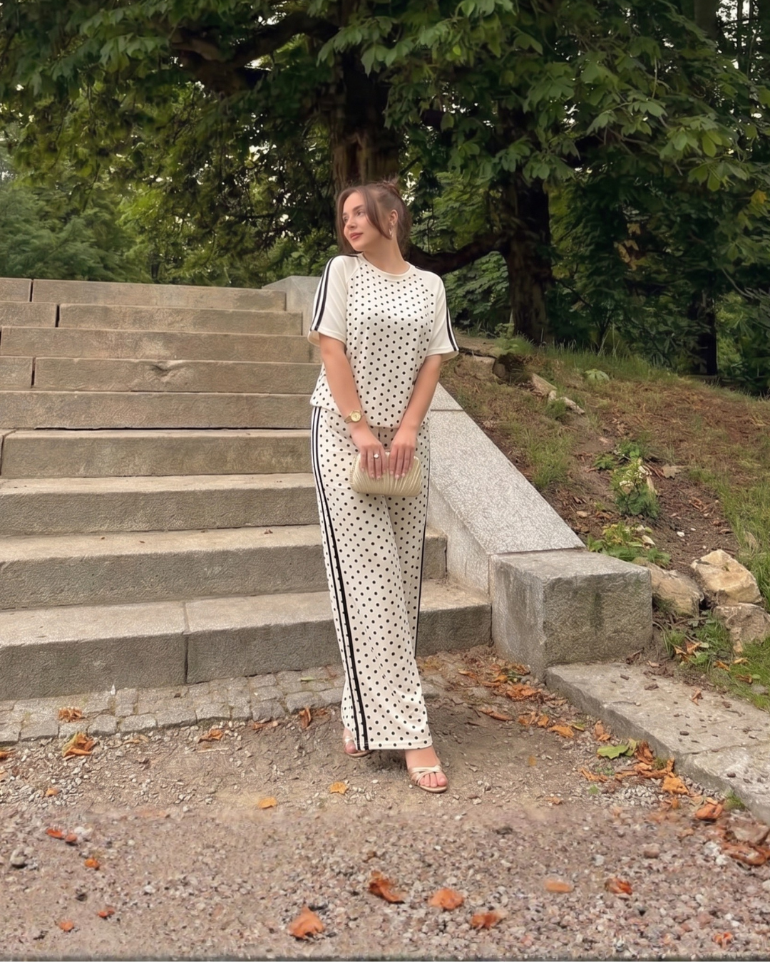 Polka Dot Contrast-Trim Lounge Set