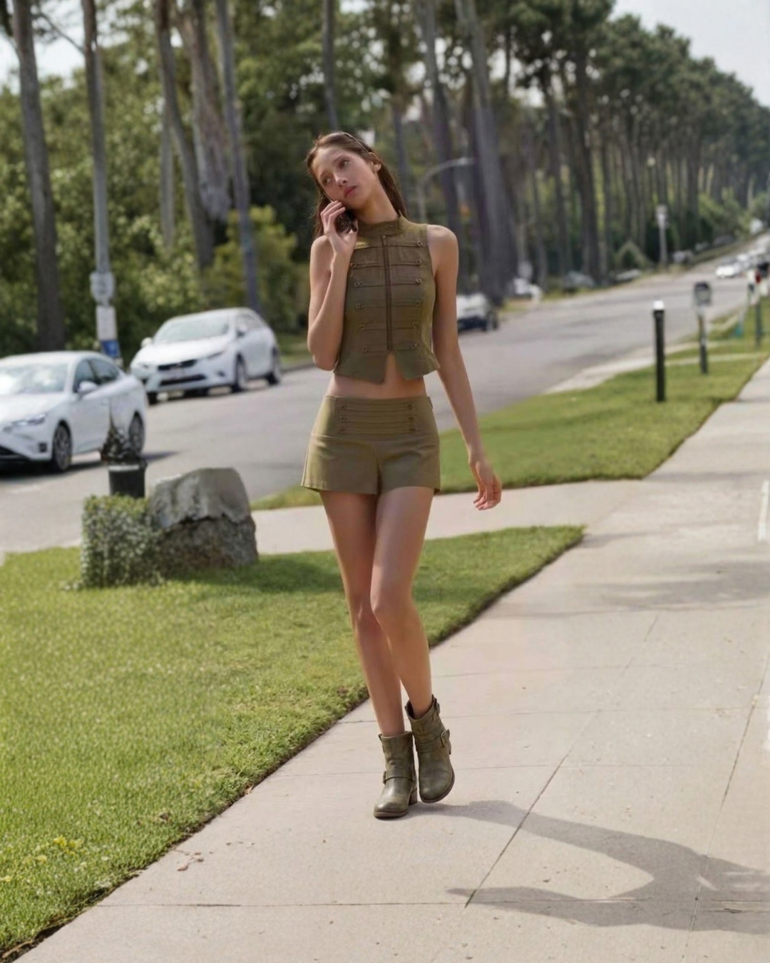 Military Zip-Front Cropped Vest