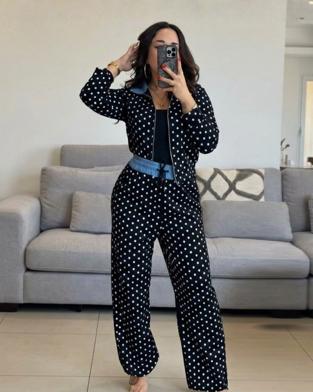 Polka Dot Contrast-Trim Two-Piece Set