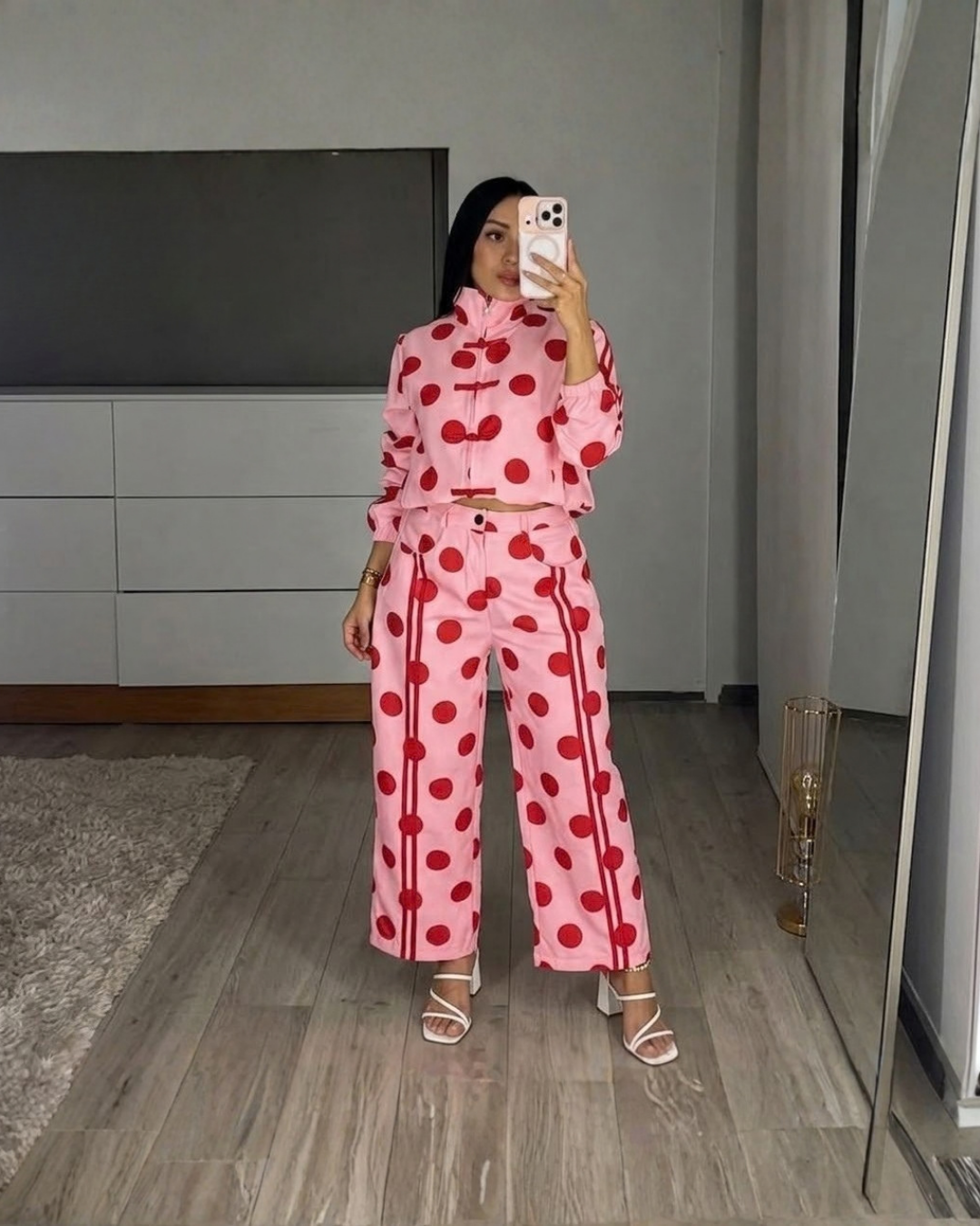 Polka Dot Frog Closure Jacket & Jogger Pants Set