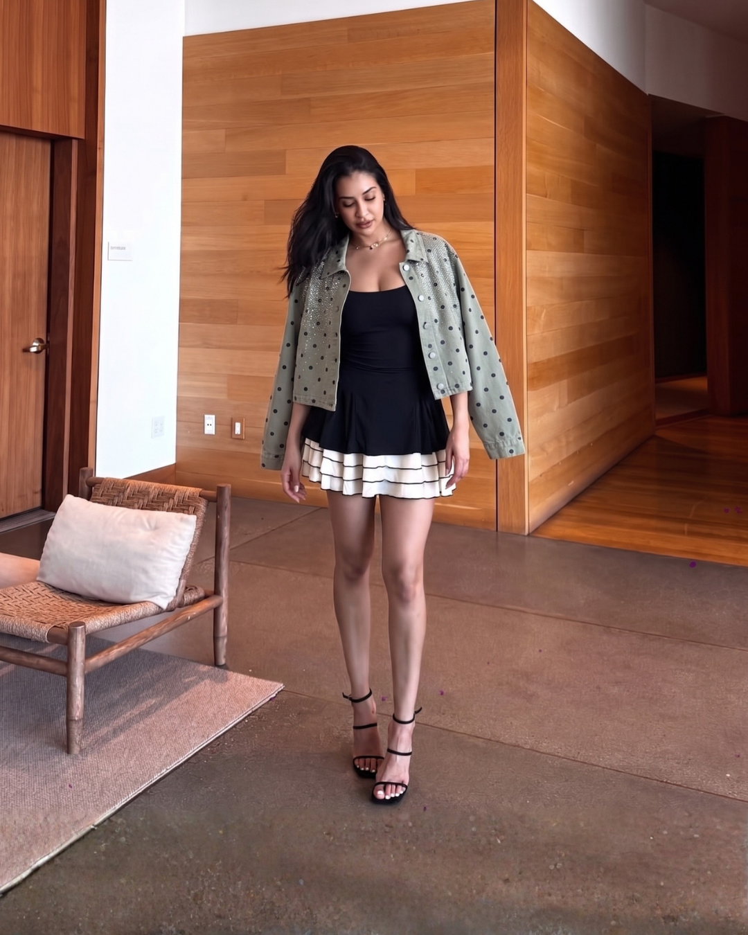 Polka Dot Rhinestone Cropped Jacket
