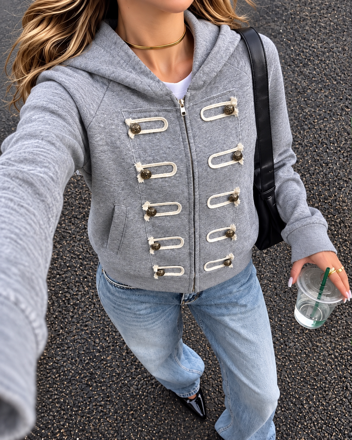 Hooded Military Trim Zip Hoodie