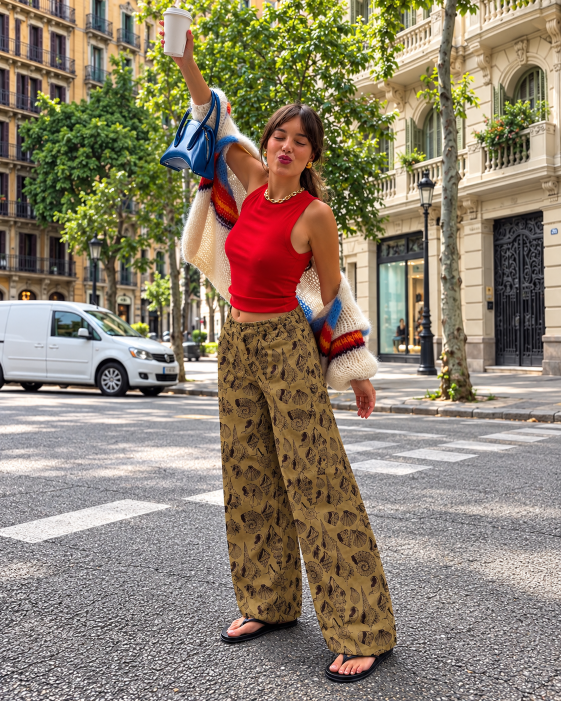 Seashell Print Wide Leg Pants