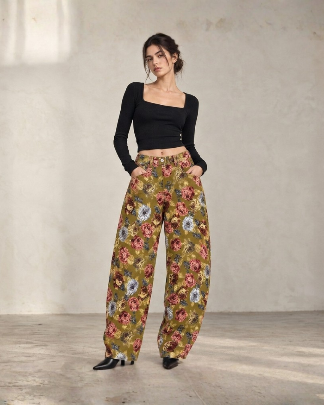Floral Print Straight Leg Pants