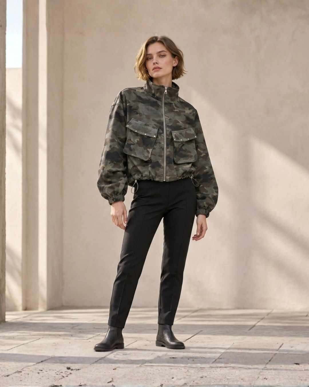 Cropped Camo Utility Jacket