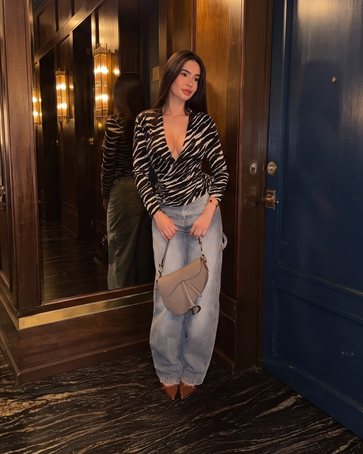 After Dark Zebra Wrap Top