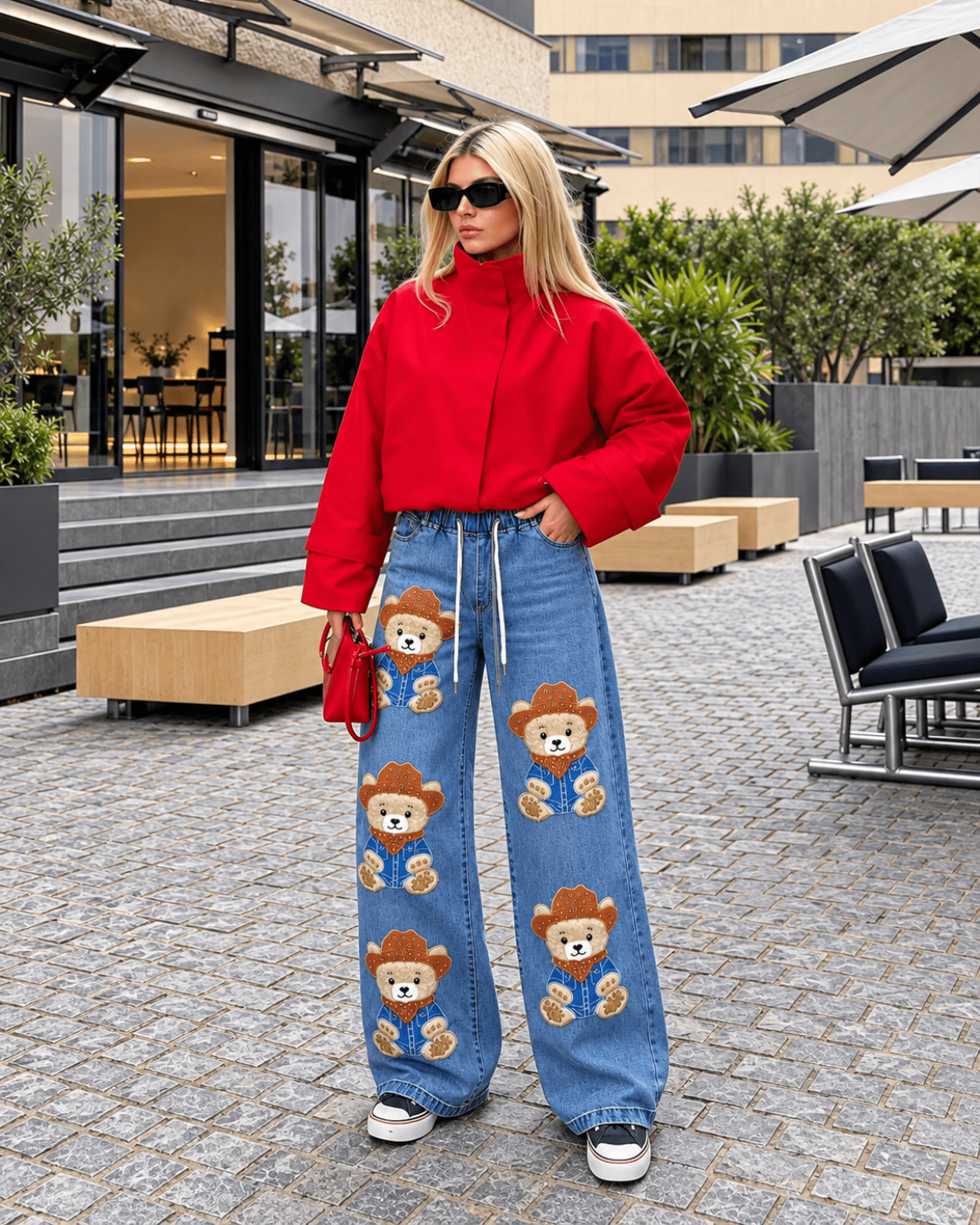 Western Teddy Wide-Leg Jeans