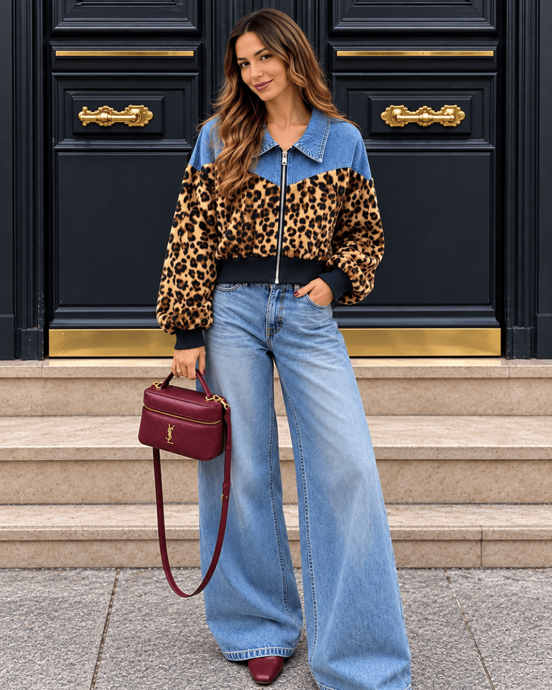Wild Contrast Denim Leopard Jacket