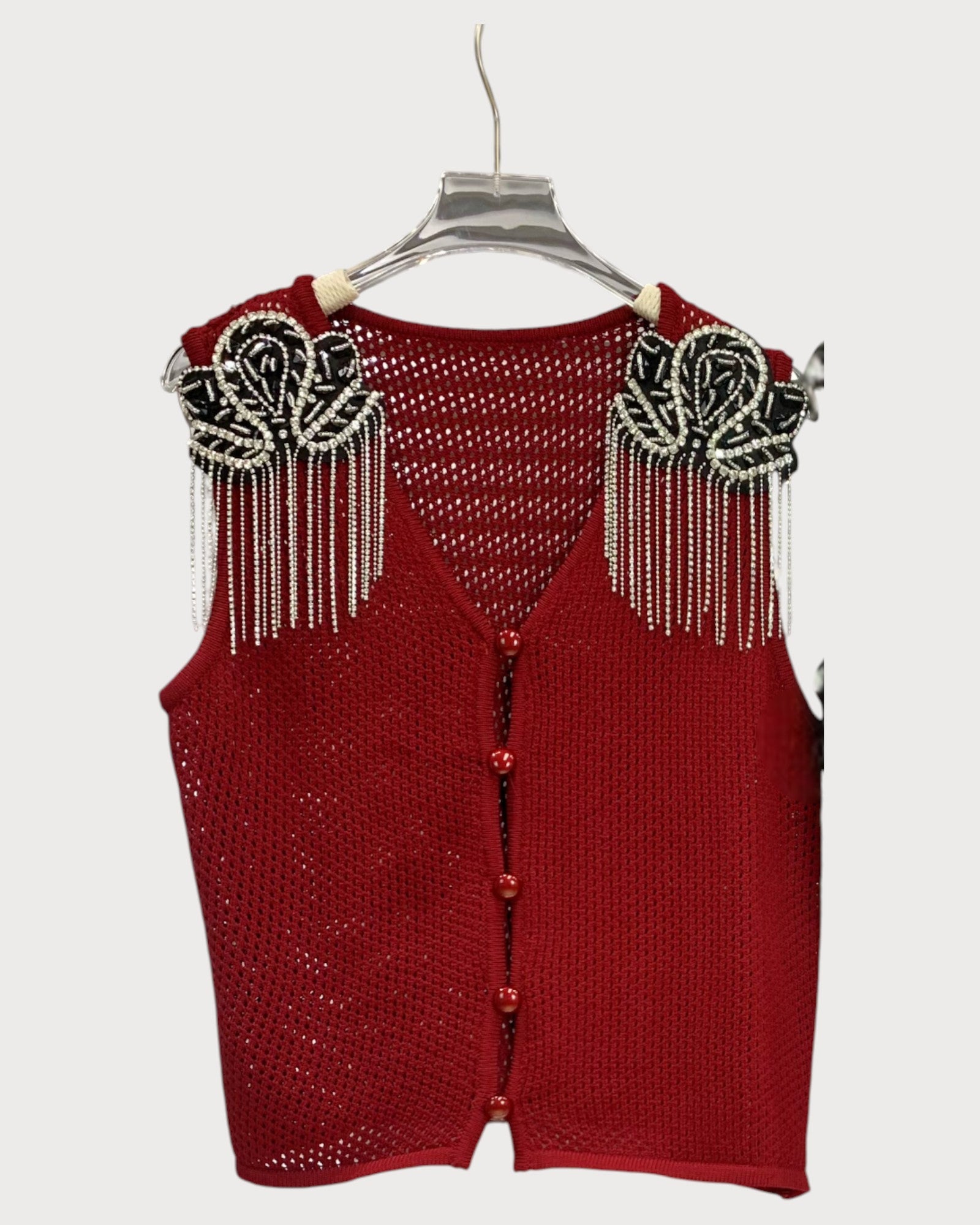 Beaded Shoulder Detail Knit Vest