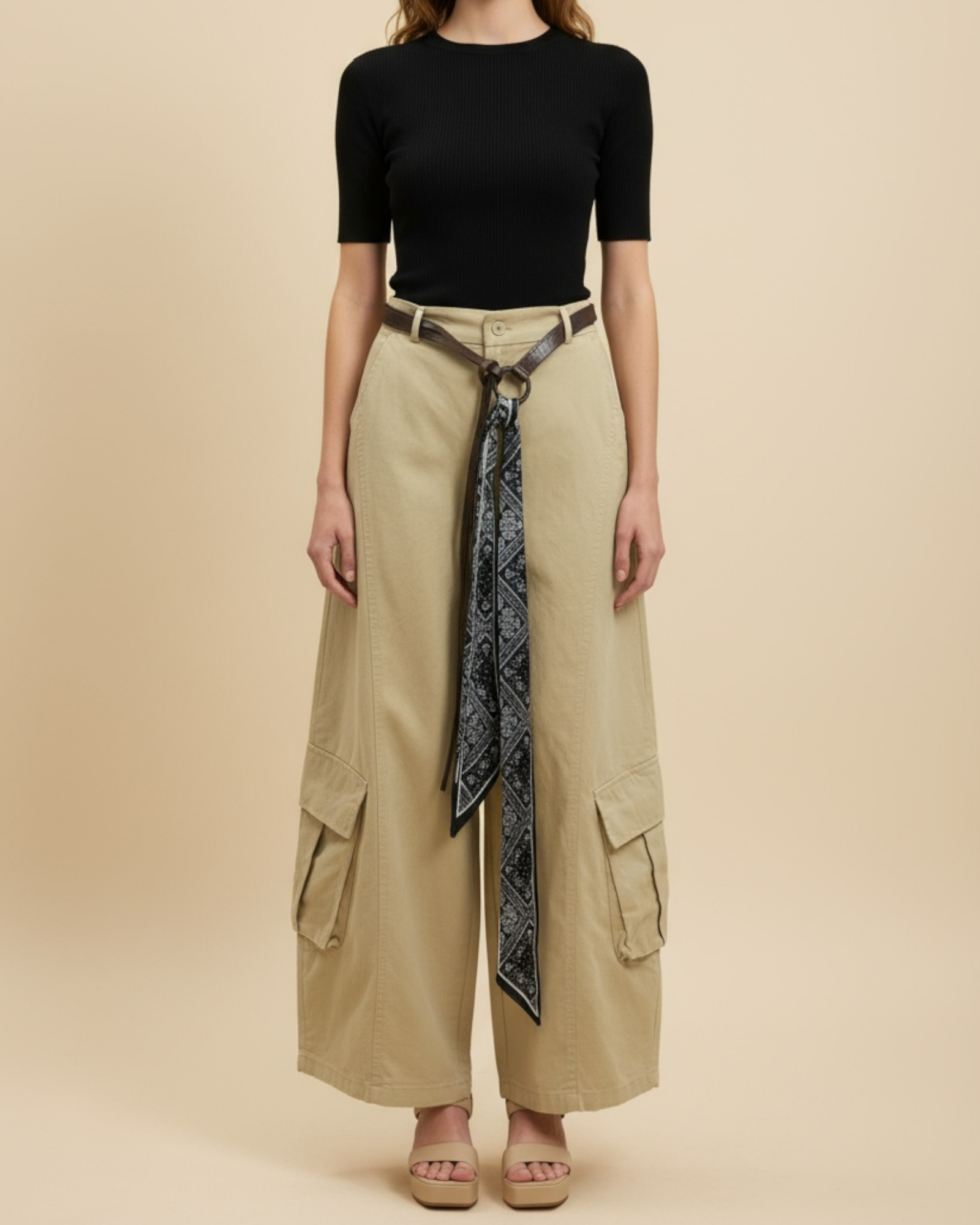 Belted Utility Wide-Leg Pants