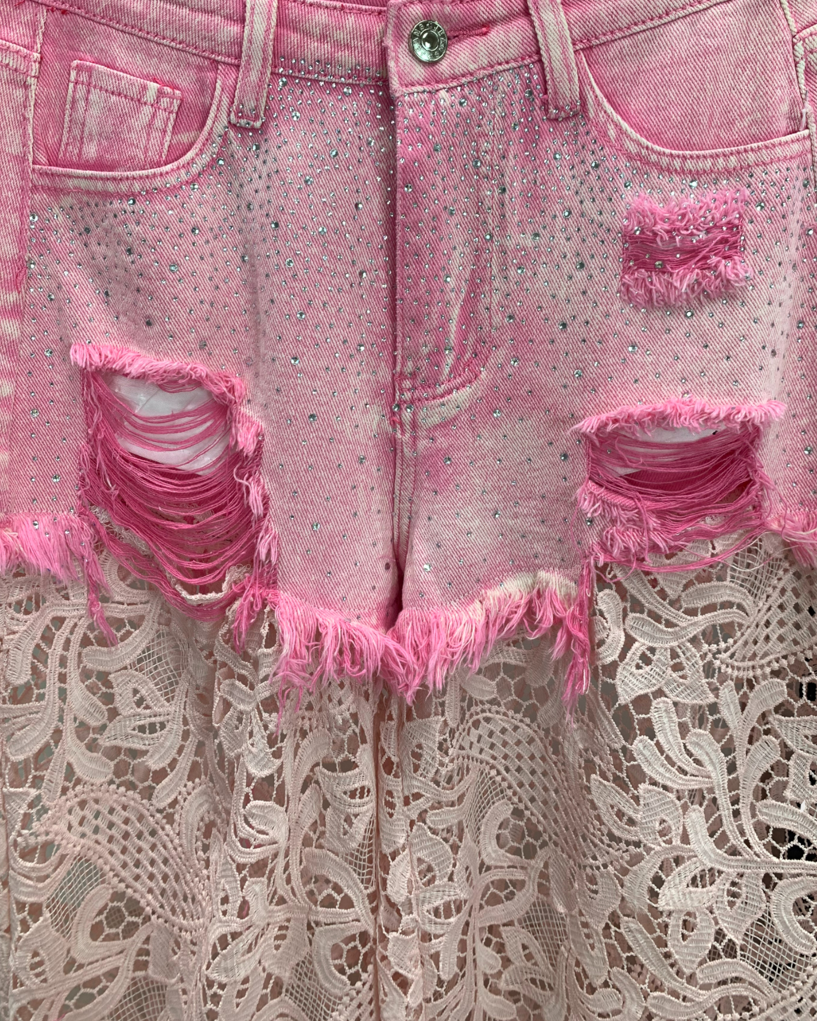 Chic Lace Overlay Denim Pants