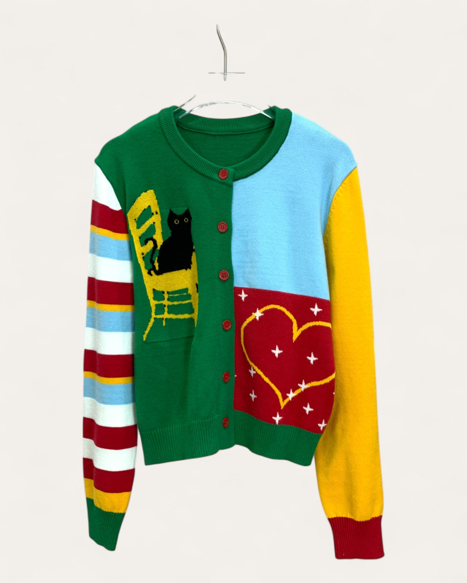 Colorblock Cat Chair Graphic Knit Cardigan