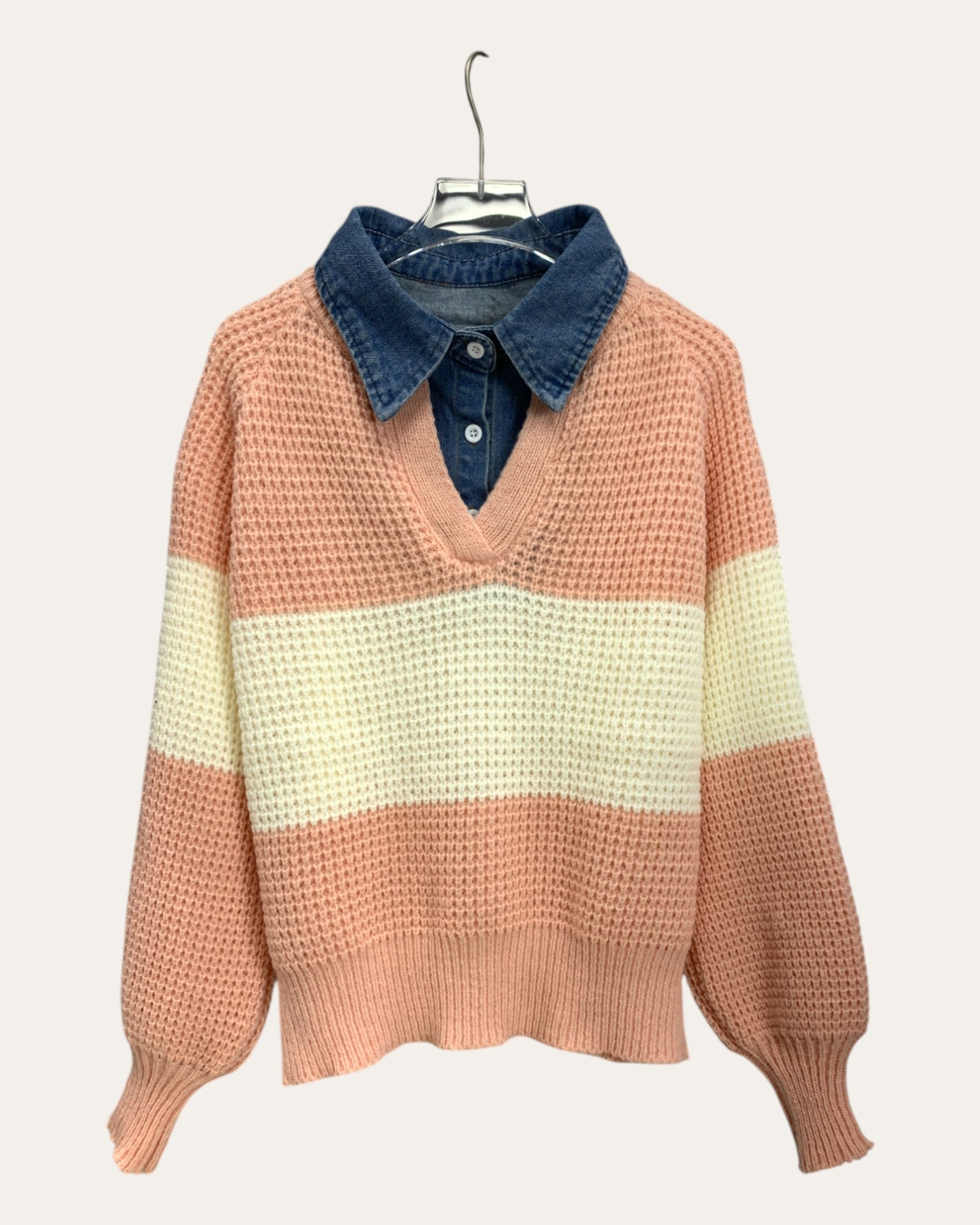Colorblock Textured V-Neck Sweater