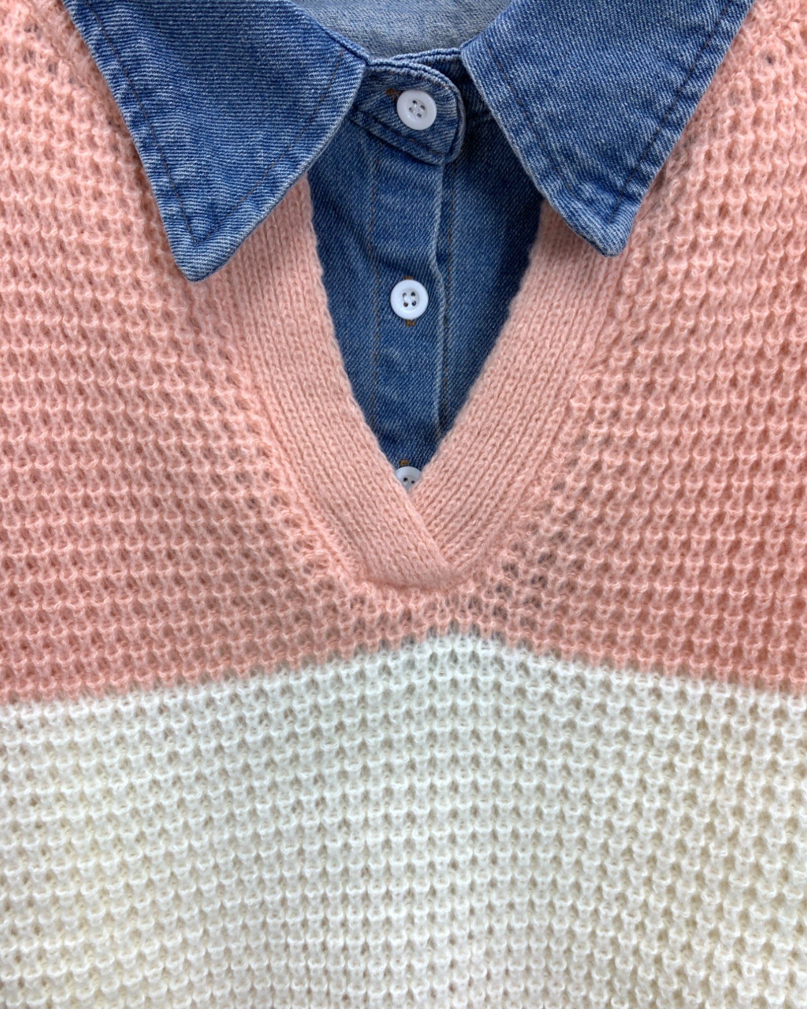 Colorblock Textured V-Neck Sweater