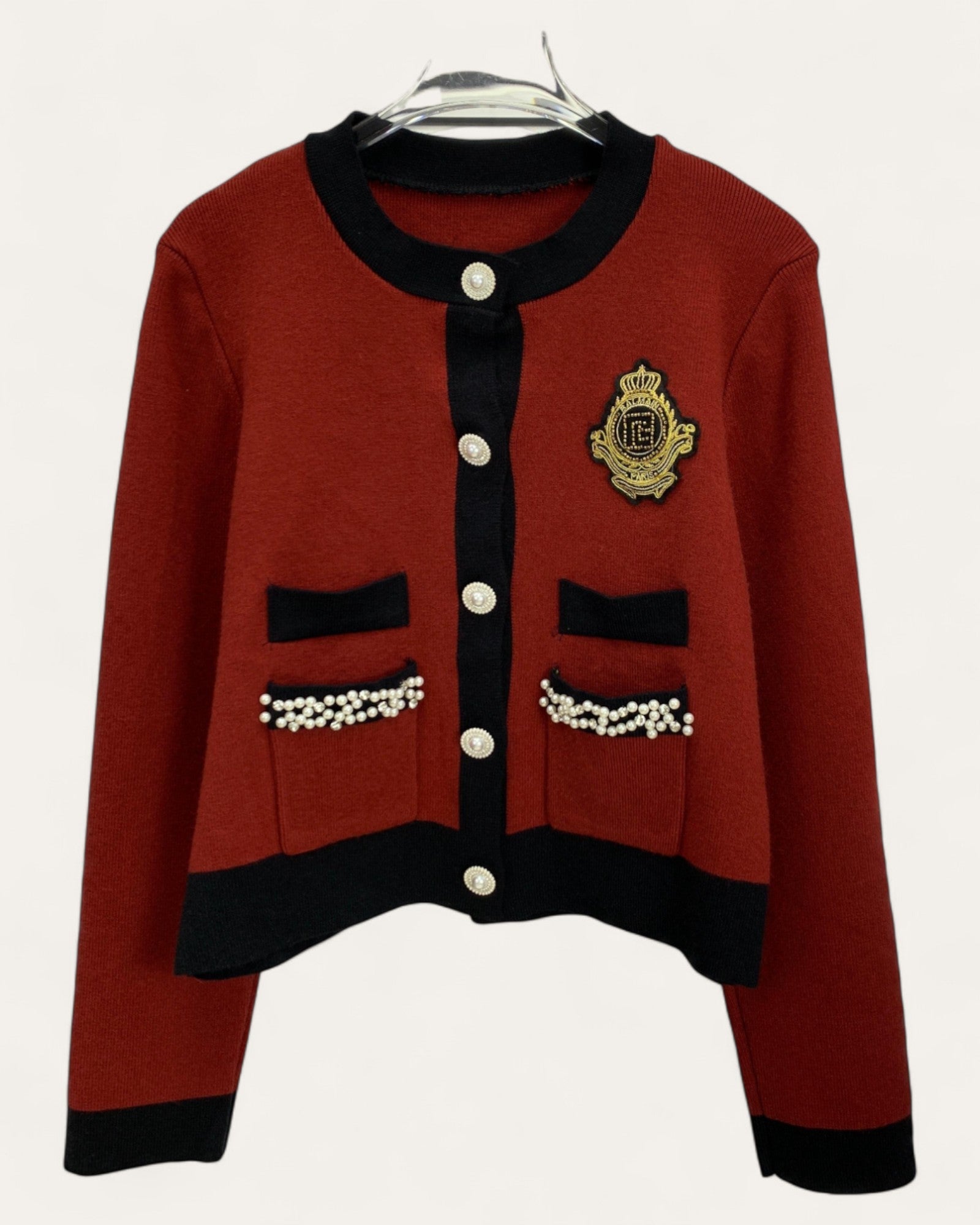 Contrast Trim Crest Knit Cardigan