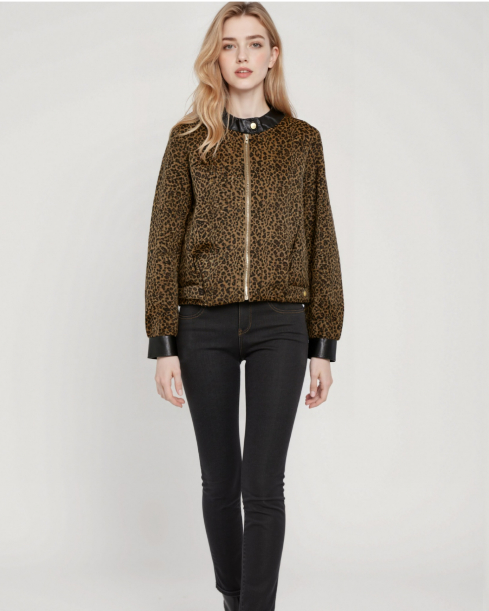 Cropped Leopard Bomber Jacket