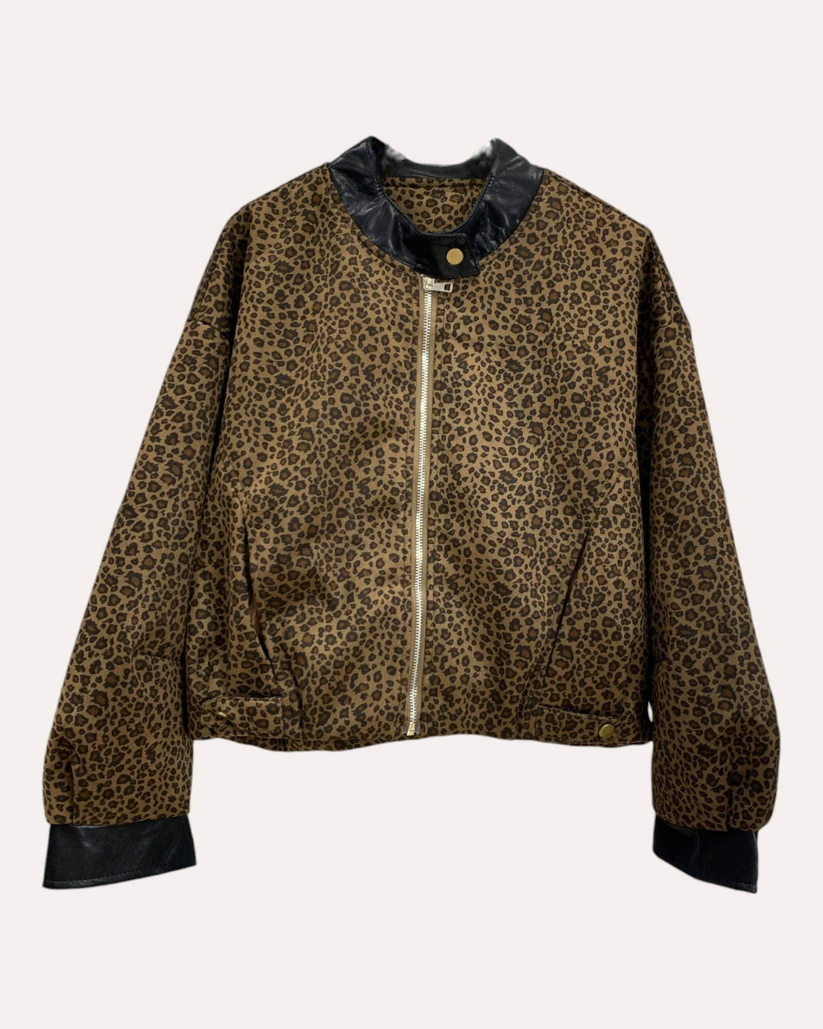 Cropped Leopard Bomber Jacket