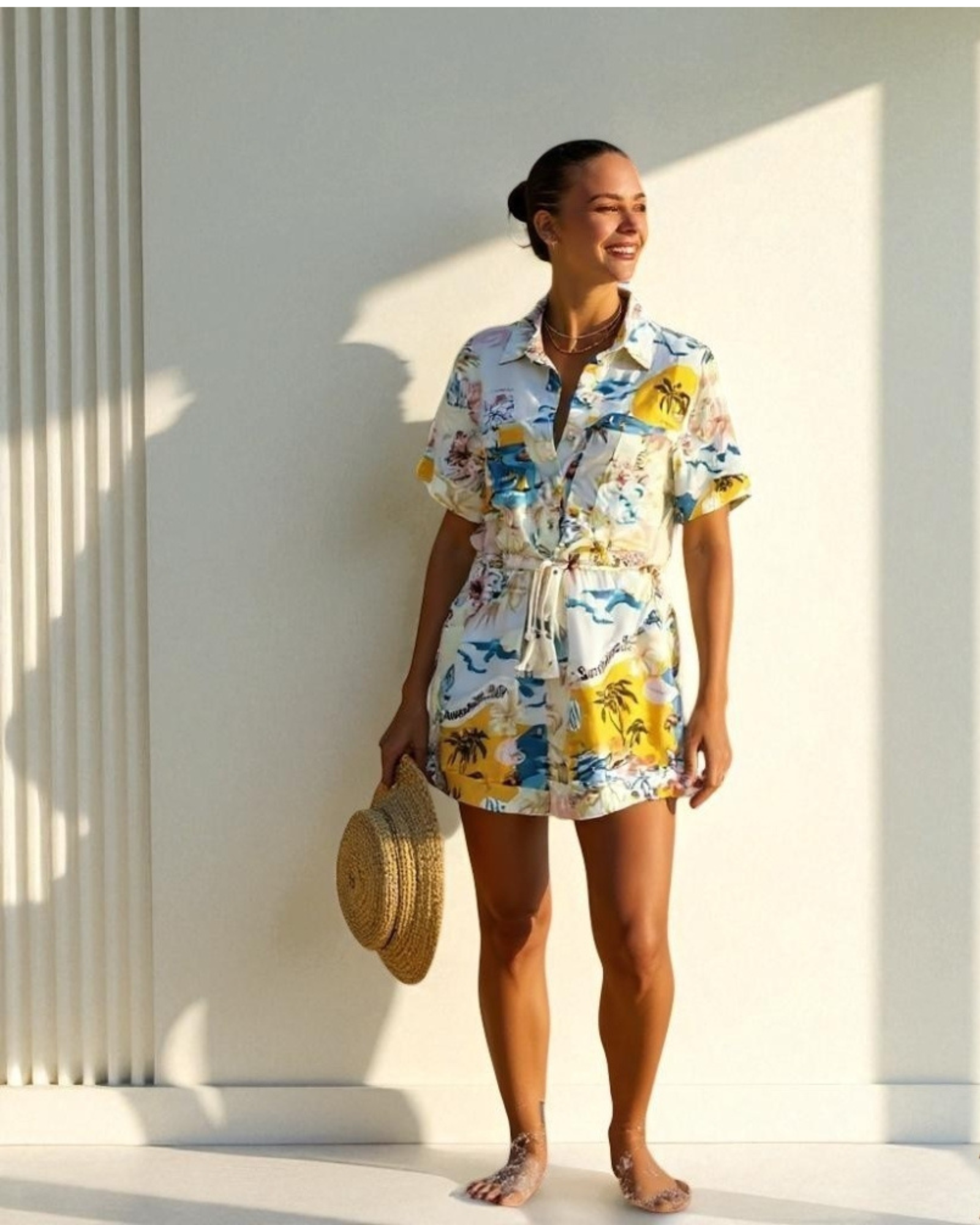 Tropical Island Print Button-Up Set