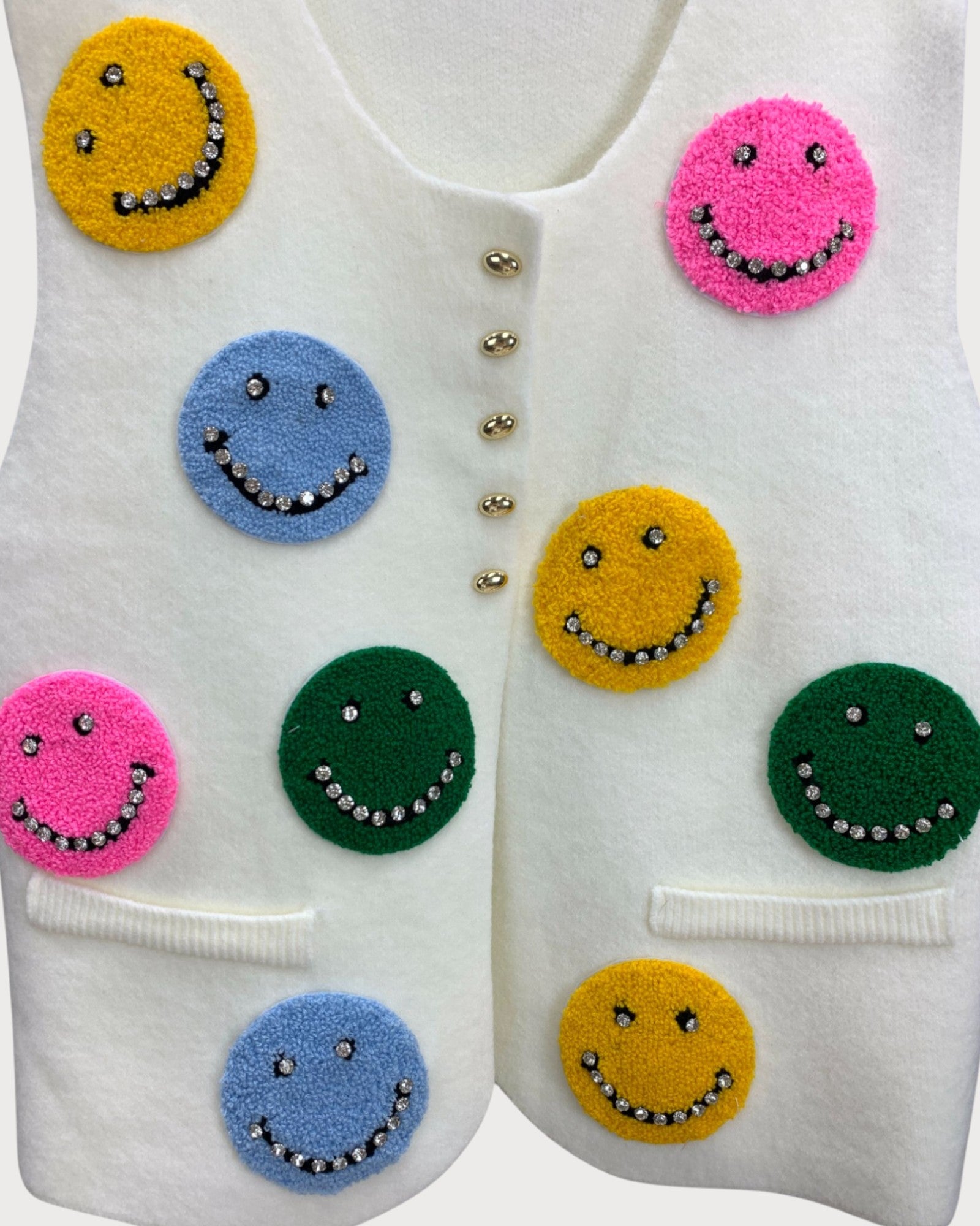 Embroidered Smiley Face Knit Vests