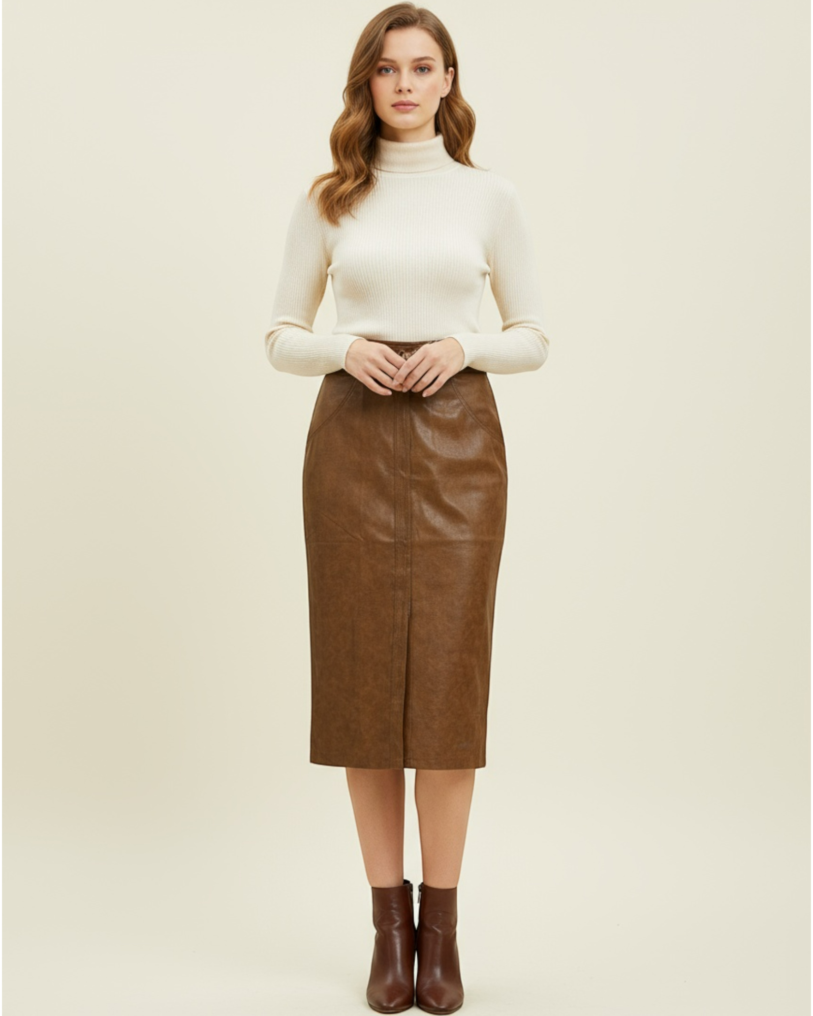 Faux Leather Midi Skirt