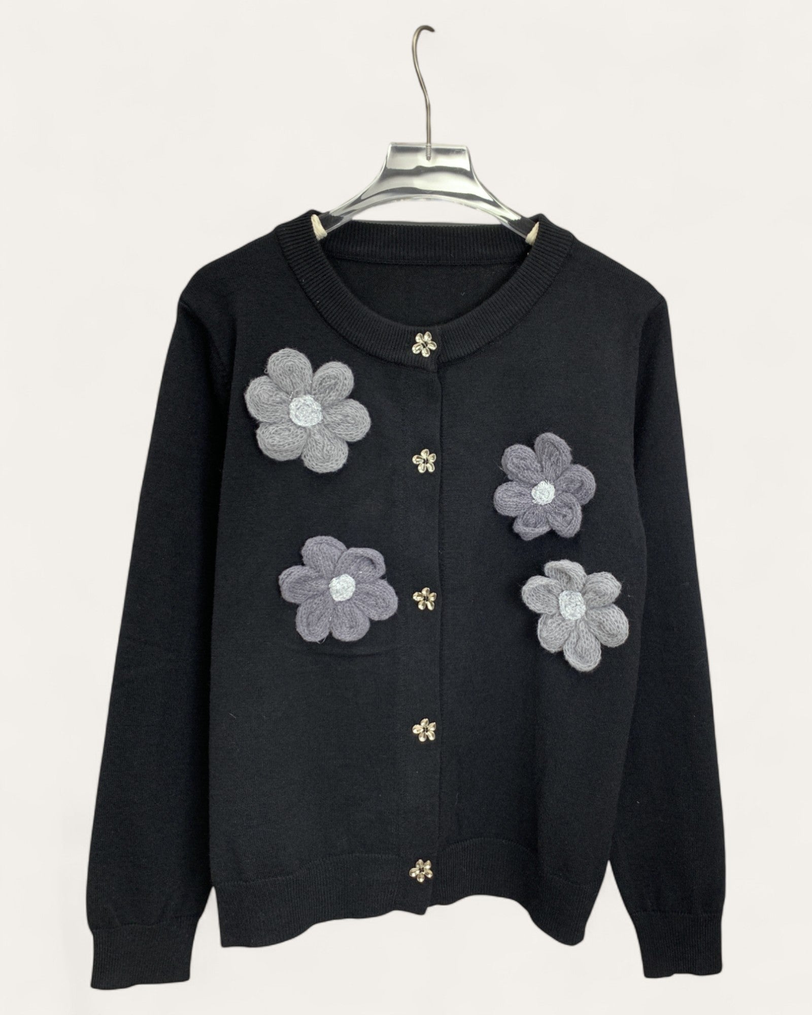 Floral Appliqué Knit Cardigan