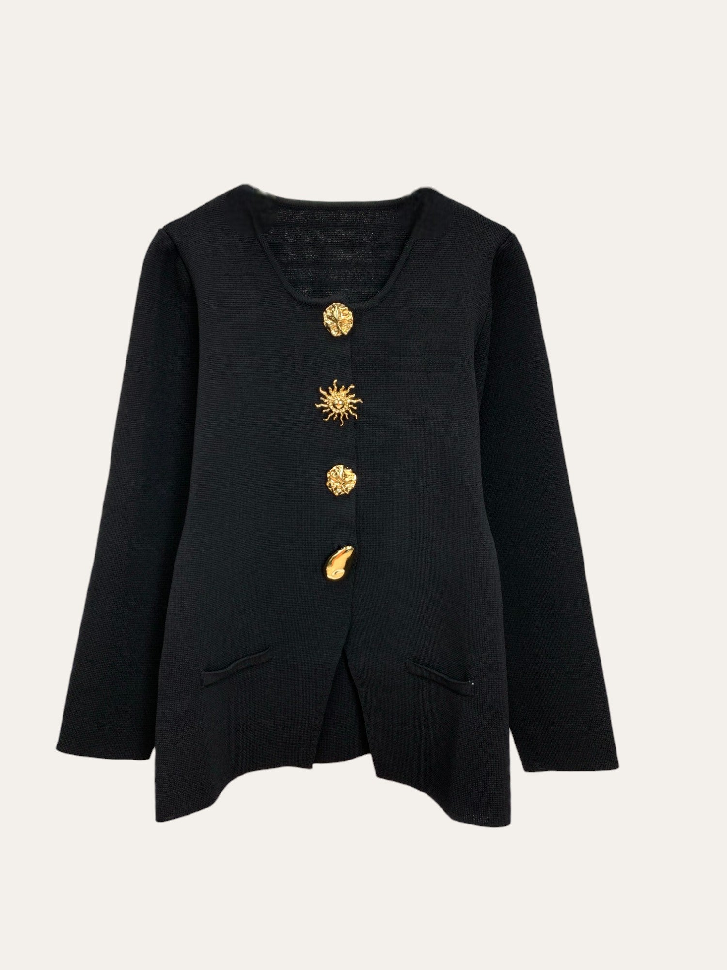 Gold Button Detail Slim Blazer Cardigan