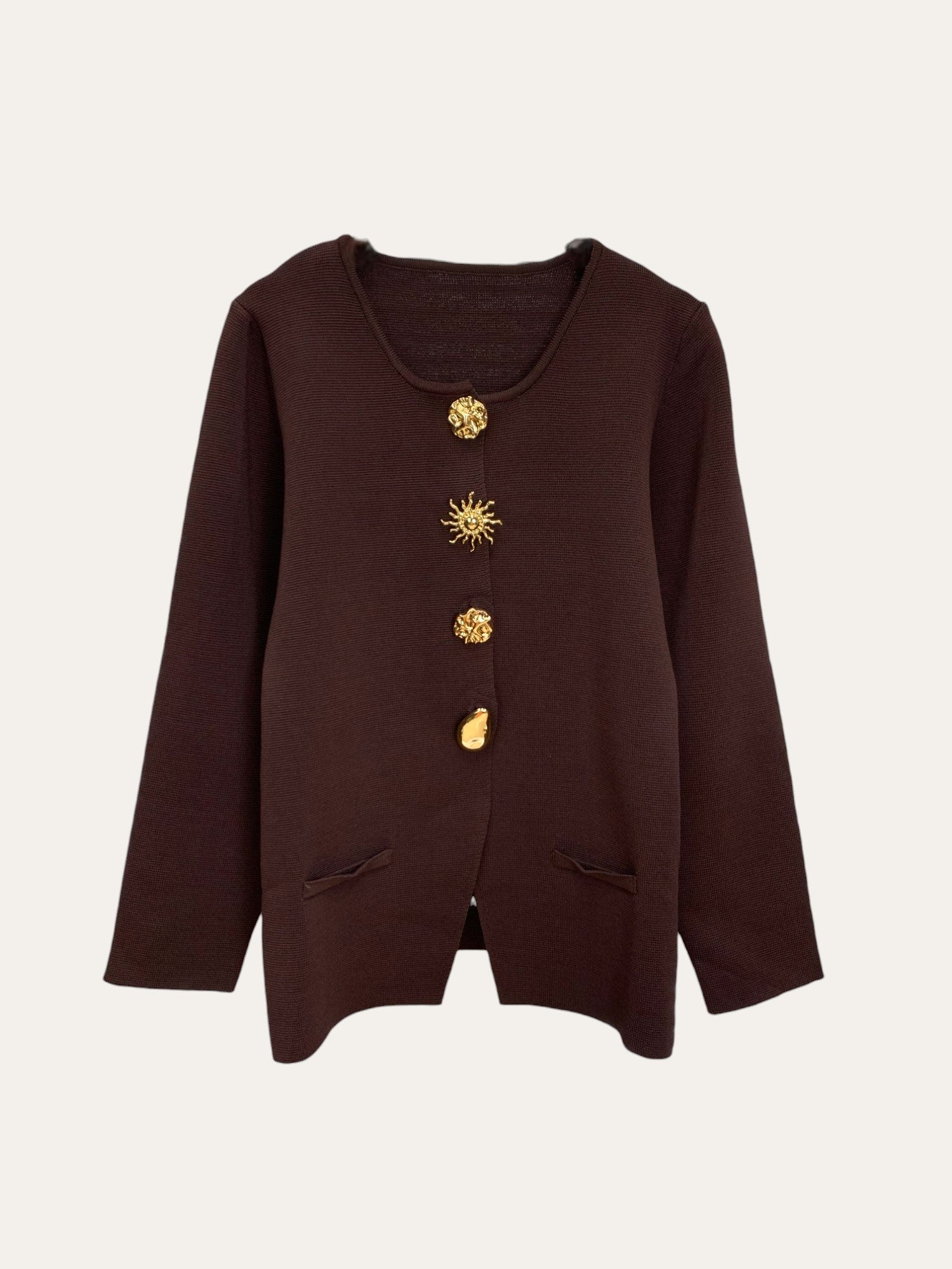 Gold Button Detail Slim Blazer Cardigan