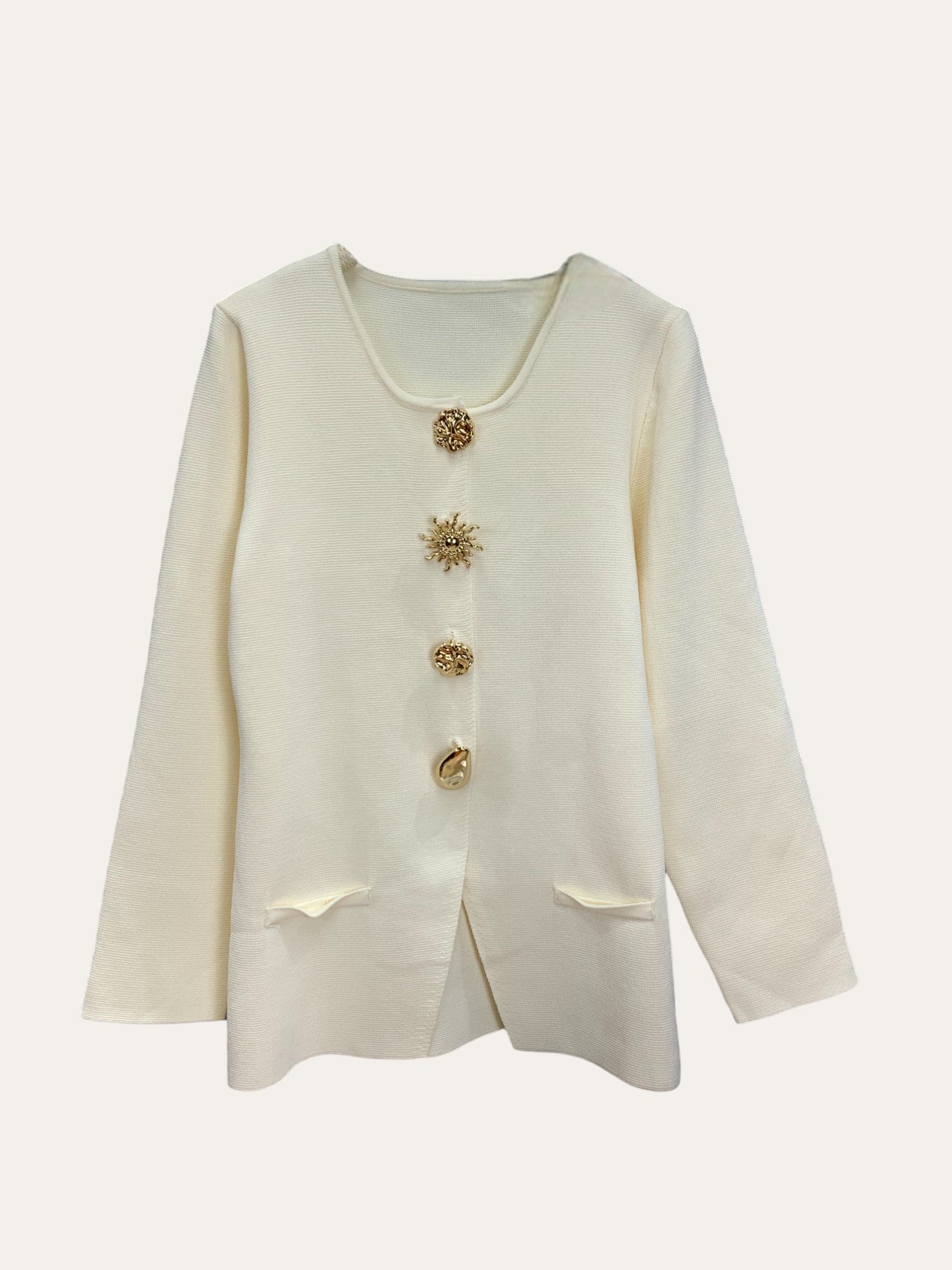 Gold Button Detail Slim Blazer Cardigan
