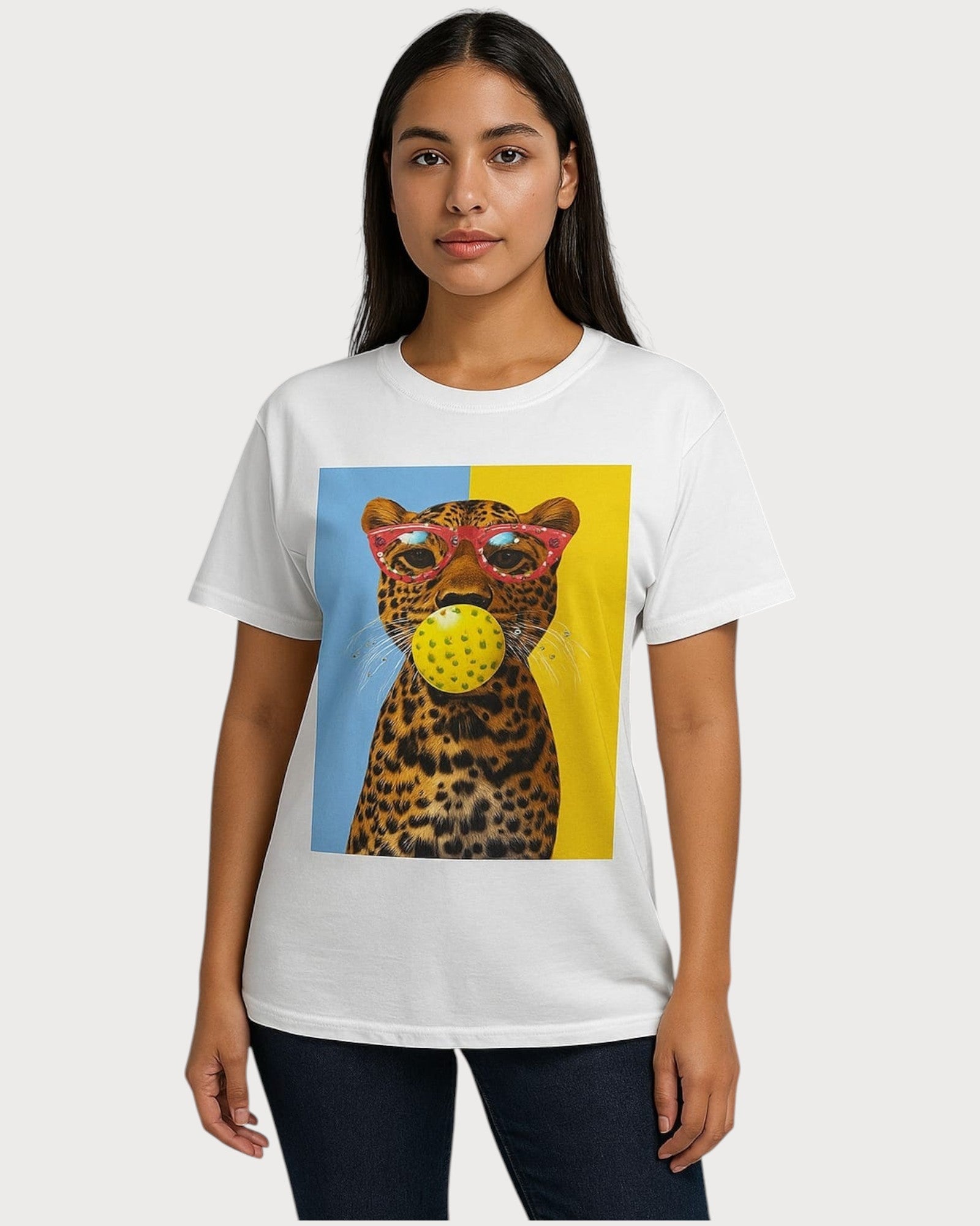 Graphic Print T-Shirt with Leopard Motif