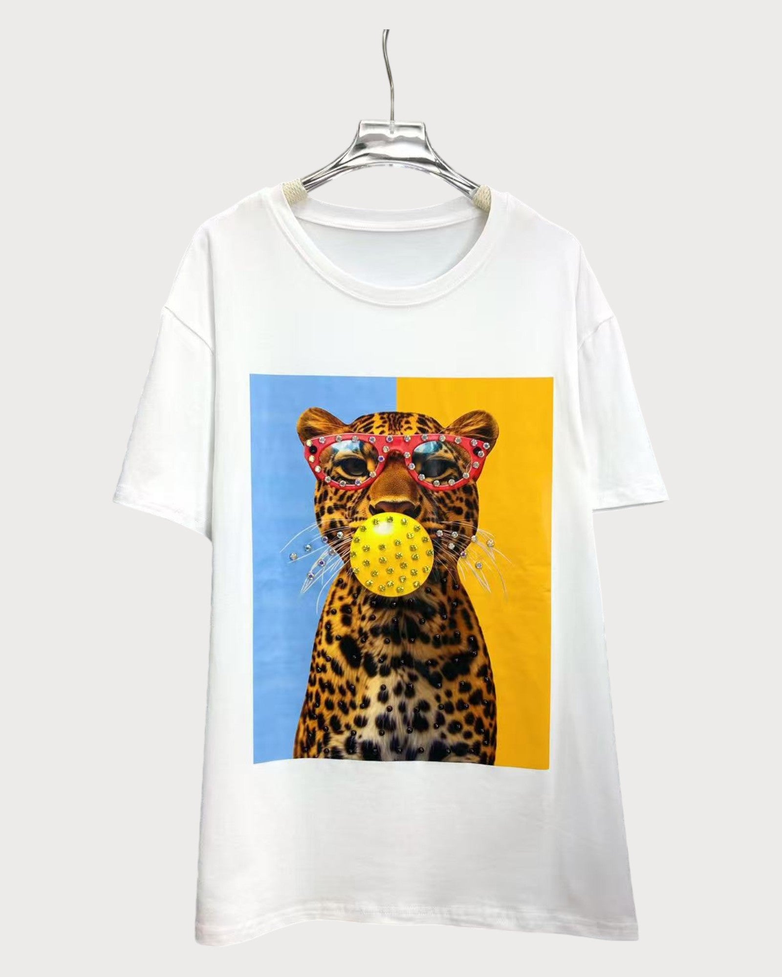 Graphic Print T-Shirt with Leopard Motif