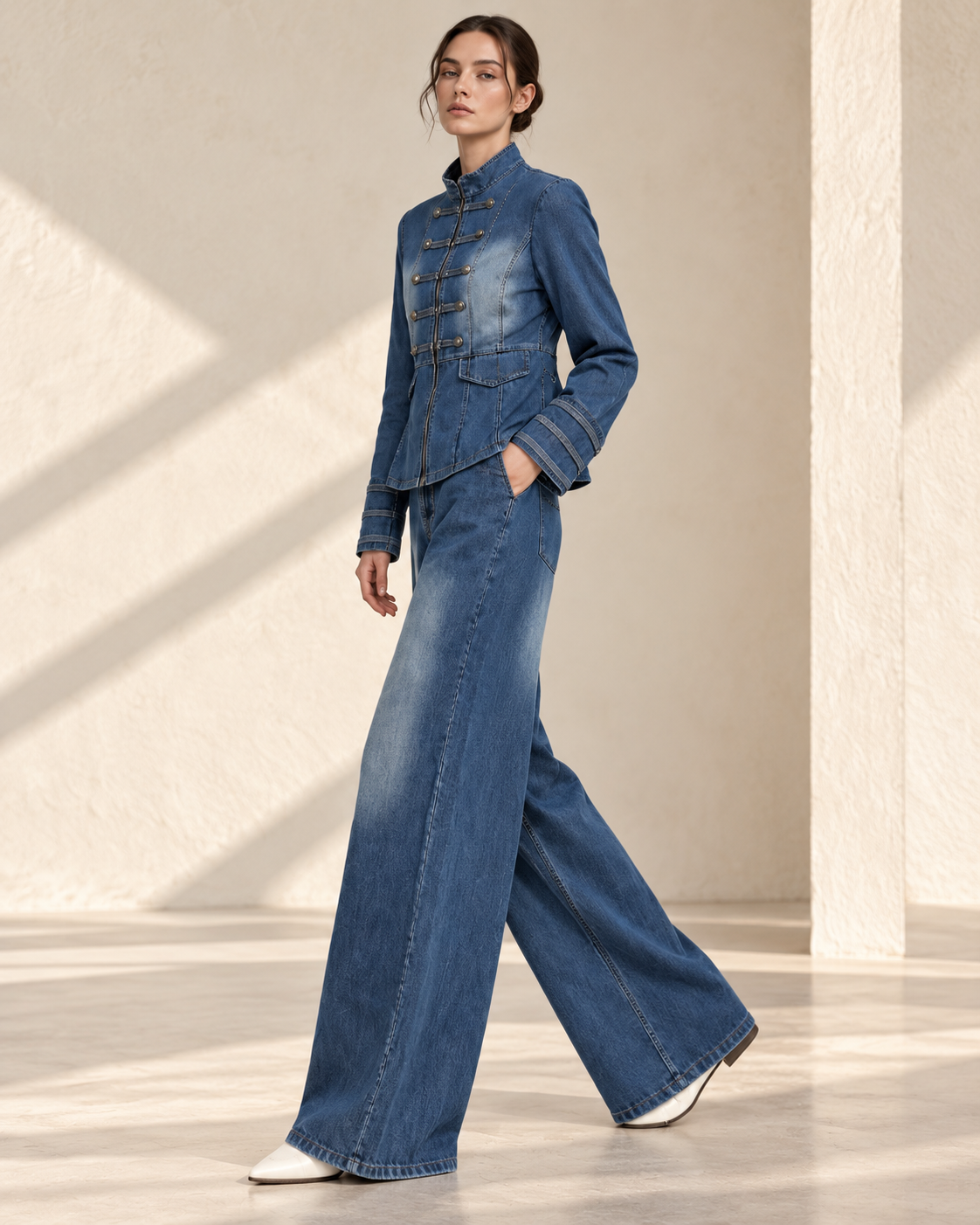 Denim Military Two-Piece Set