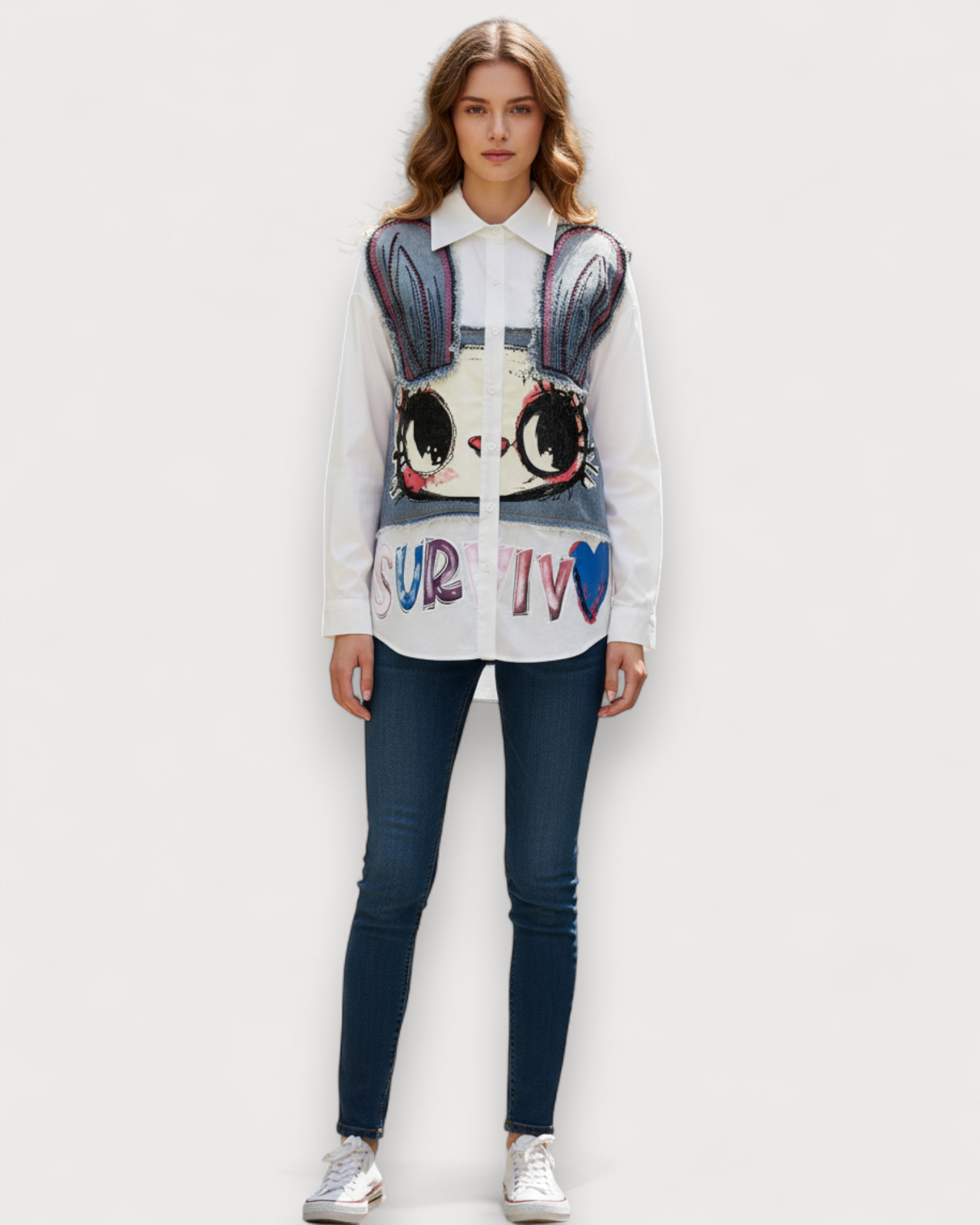 Bunny Graphic Oversized Denim Shirt