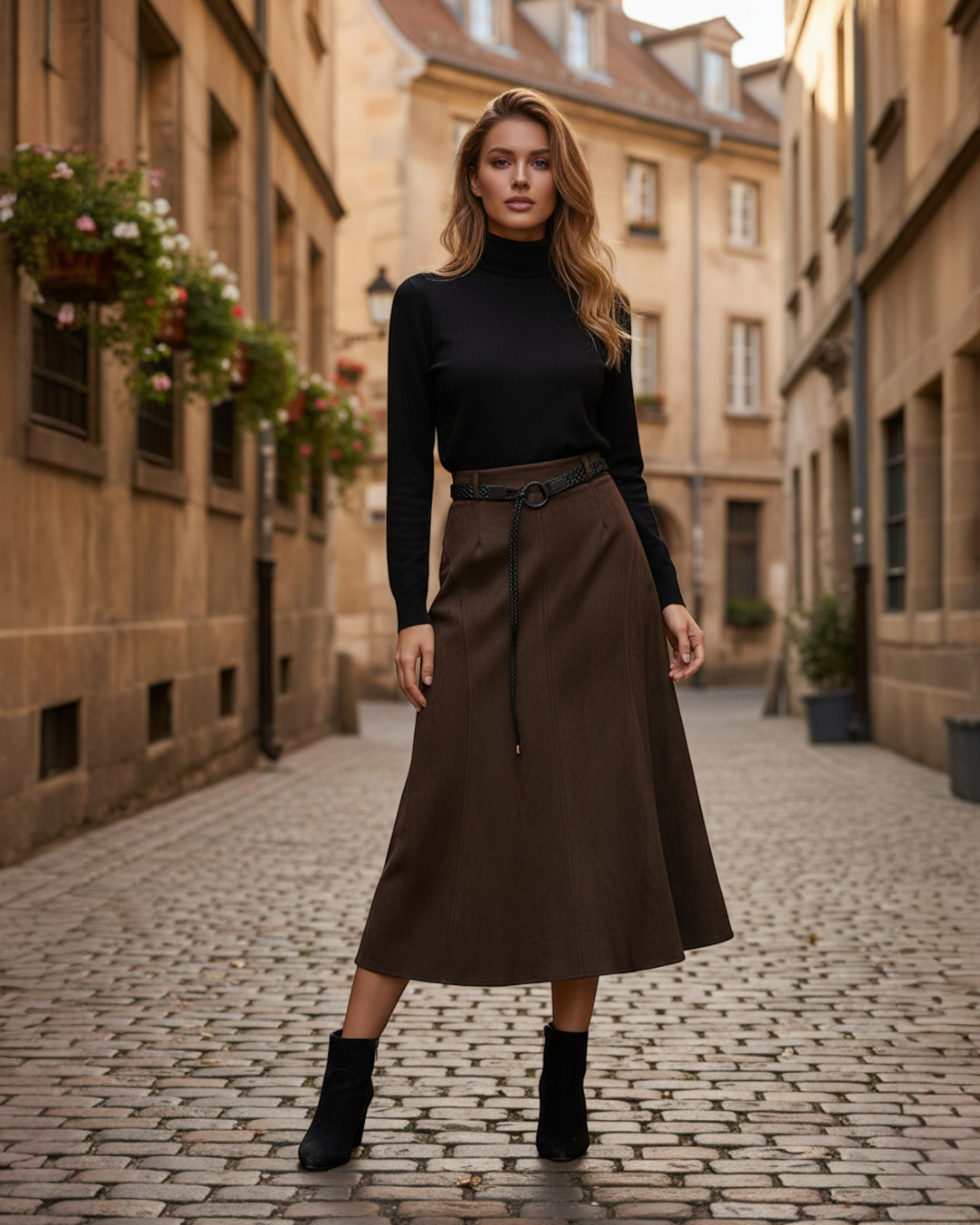 Suede Mermaid Maxi Skirt with Belt