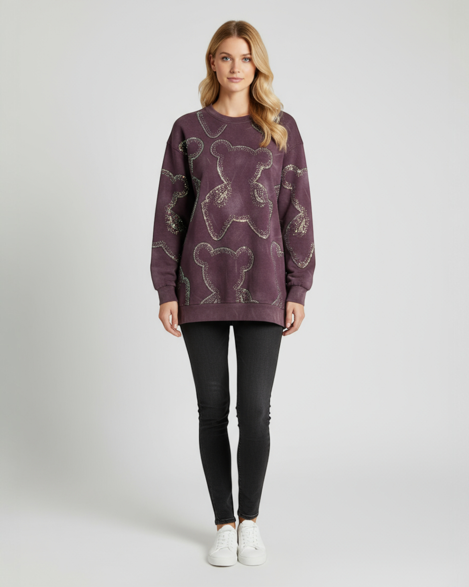 Rhinestone Bear Oversized Sweatshirt