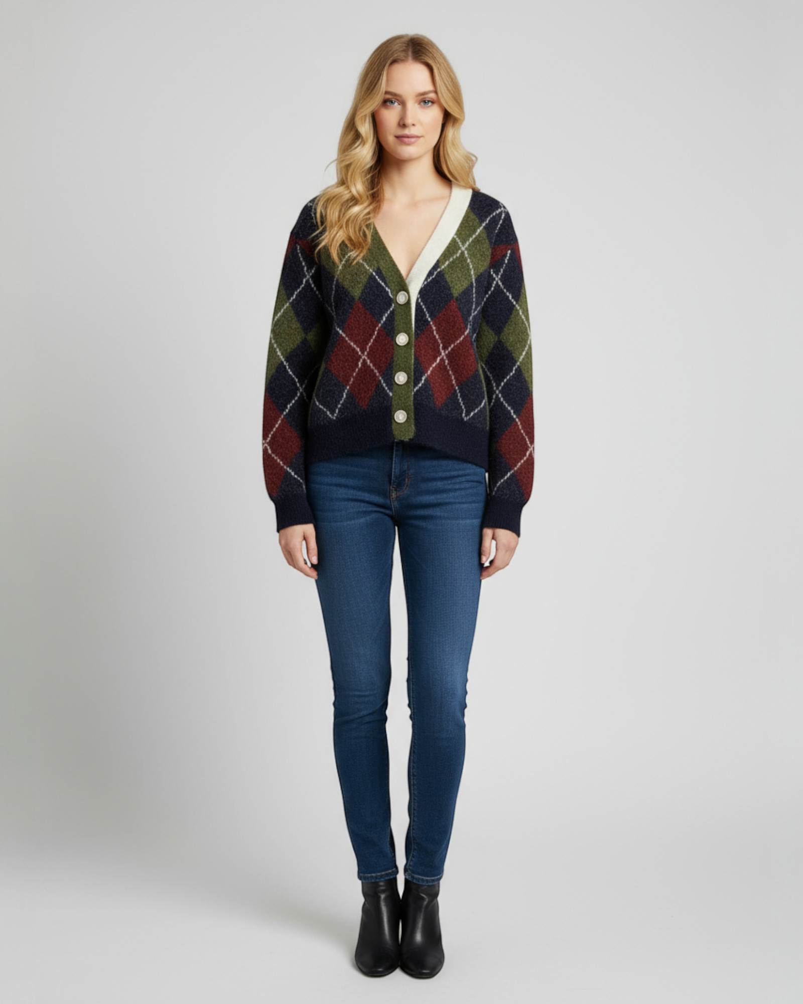 Oversized Argyle Knit Cardigan