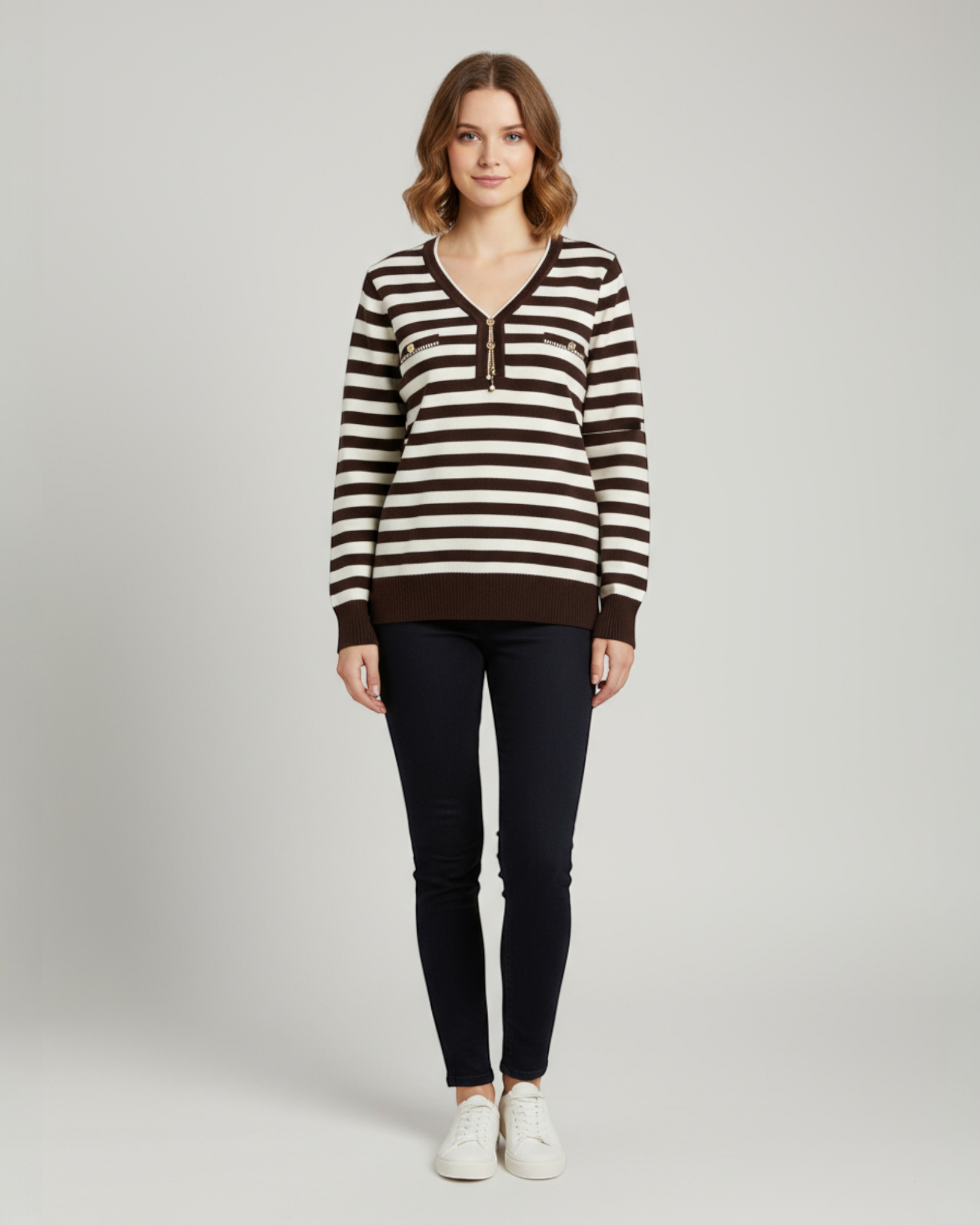 Striped Knit Button Sweater