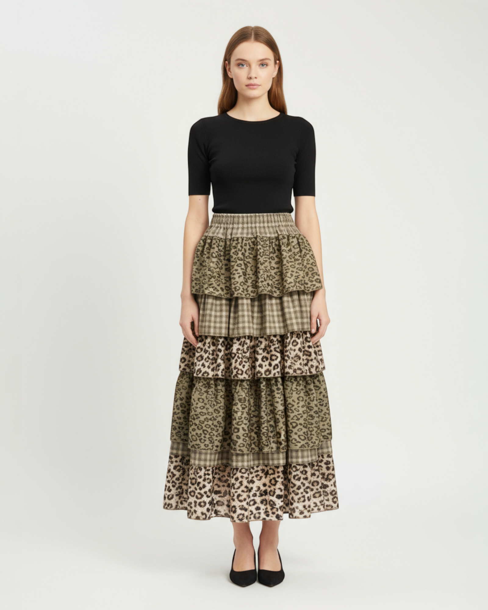 Leopard & Plaid Tiered Skirt