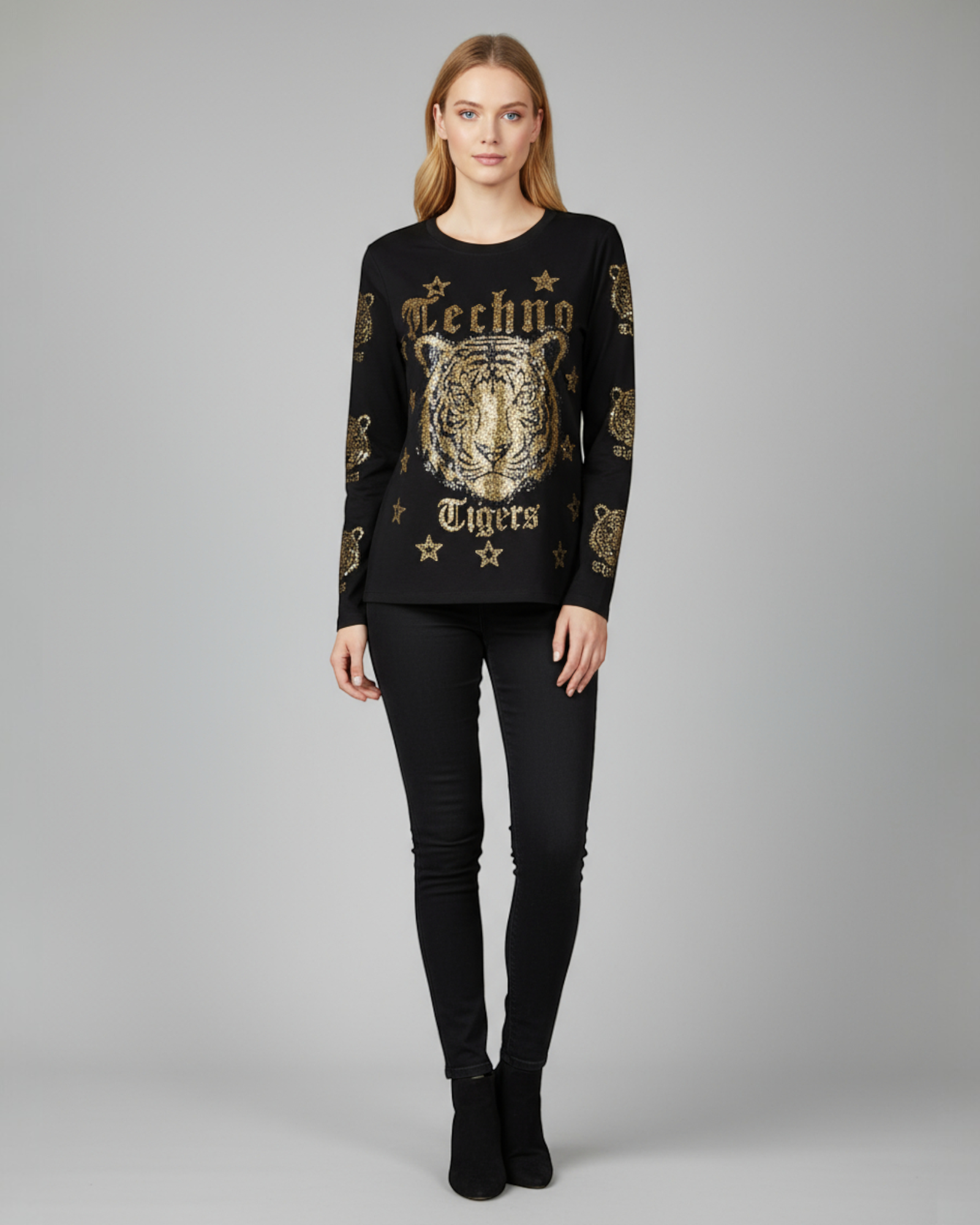 Techno Tiger Embellished Long Sleeve Tee