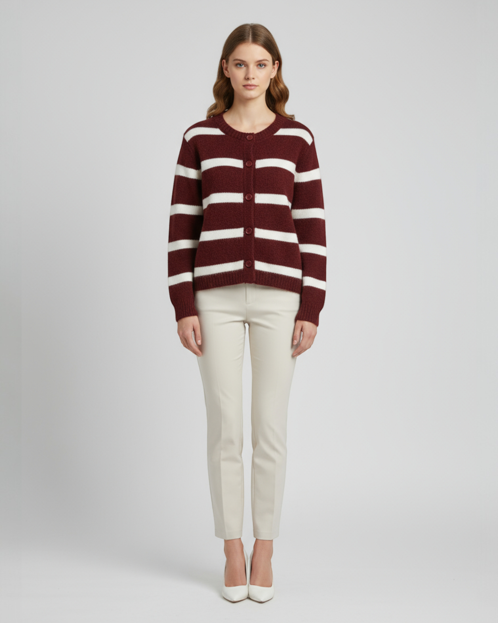 Striped Fuzzy Button Cardigan