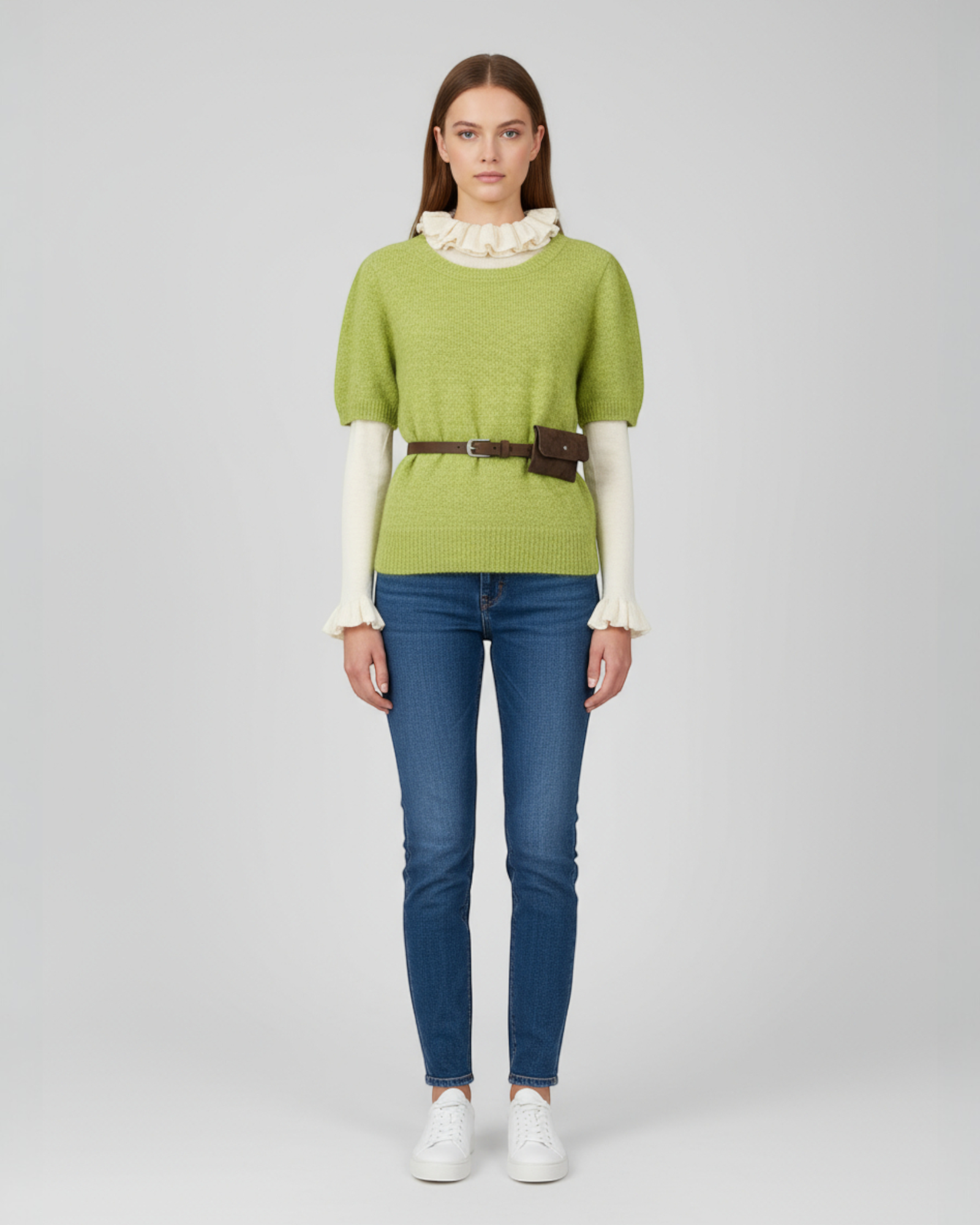 Layered Knit Top with Belt