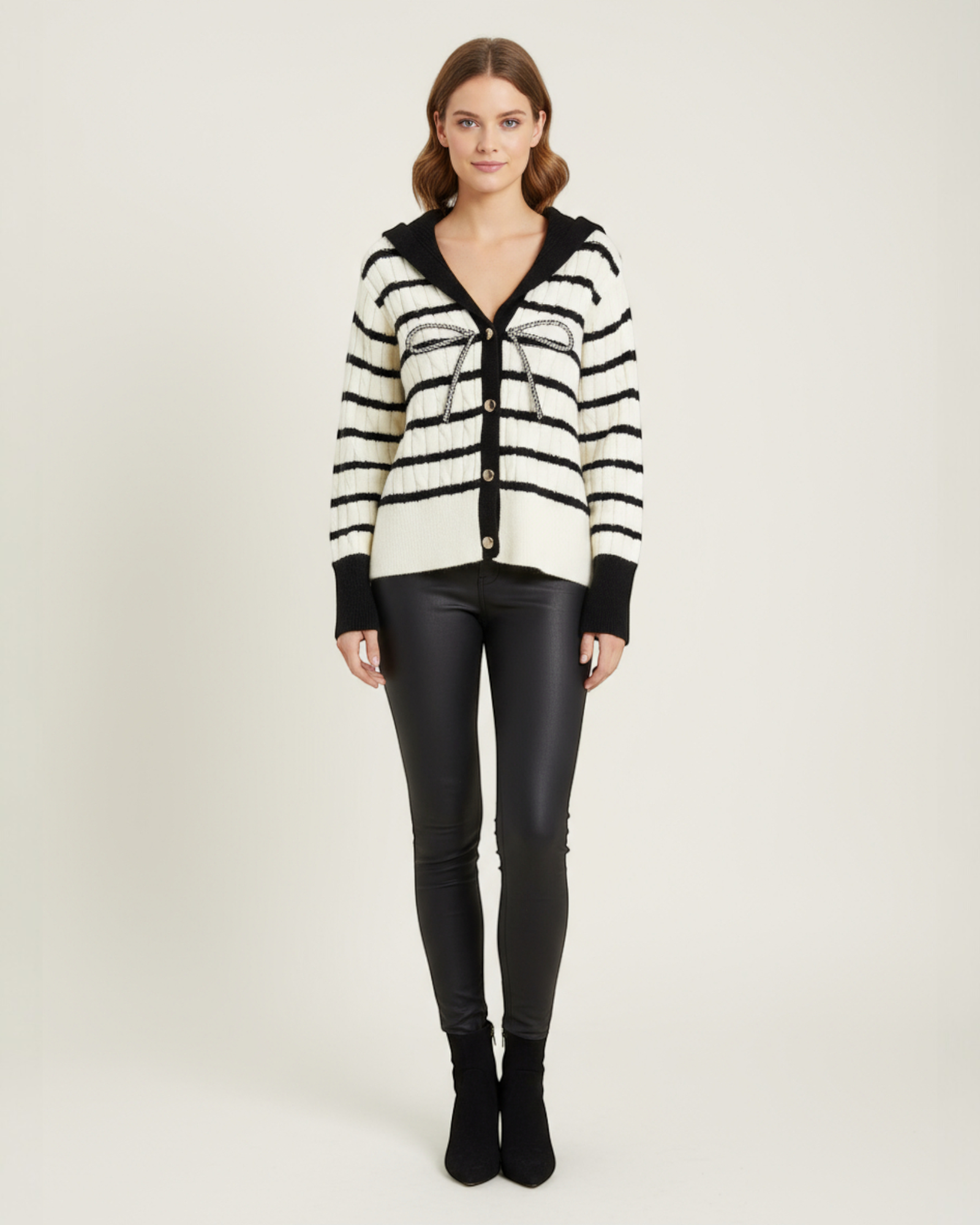 Striped Sailor Collar Knit Cardigan