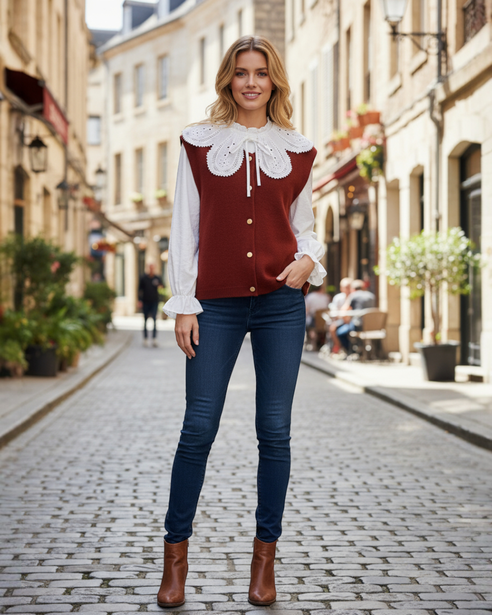 Eyelet Collar Knit Blouse Vest