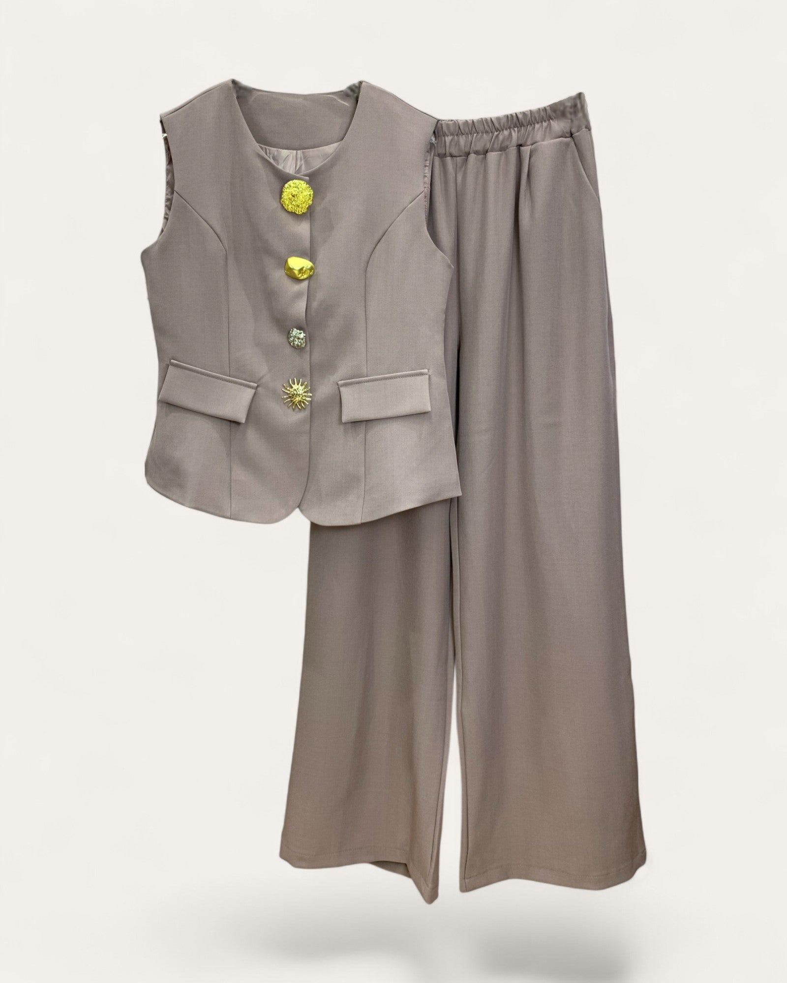 Statement Button Sleeveless Pant Suit