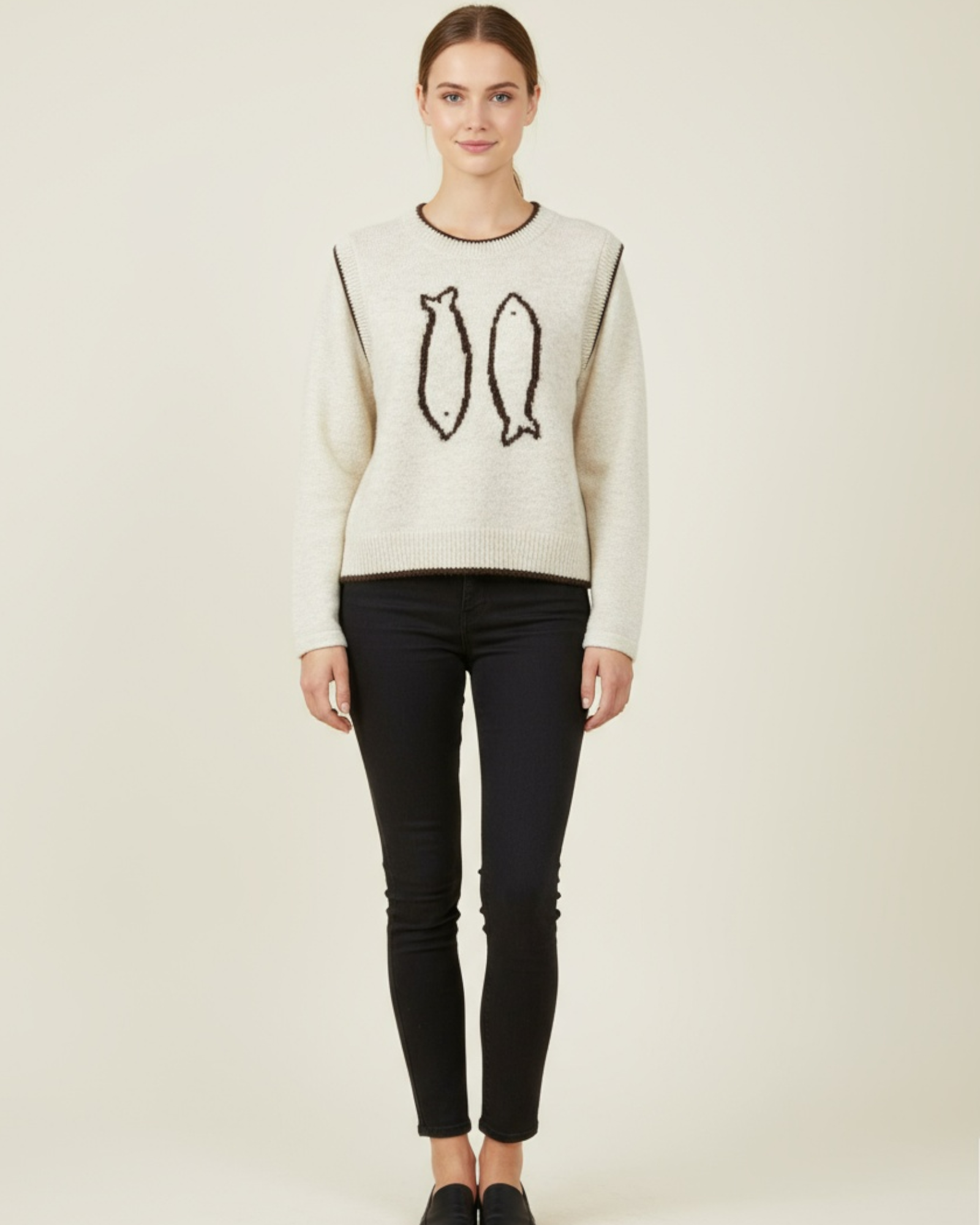 Red Fuzzy Knit Vest with Fish Motif