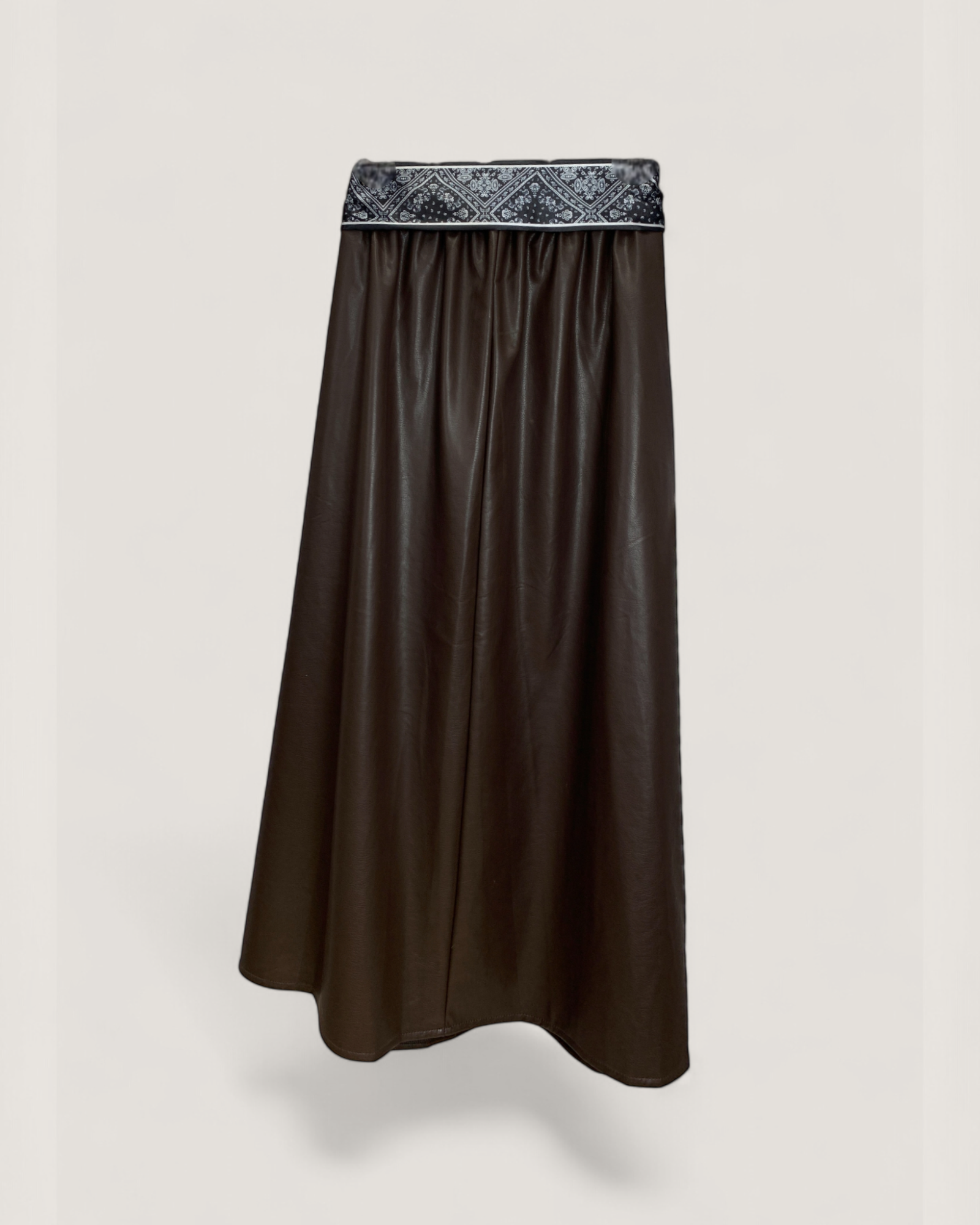 Scarf-Tie Faux Leather A-Line Midi Skirt